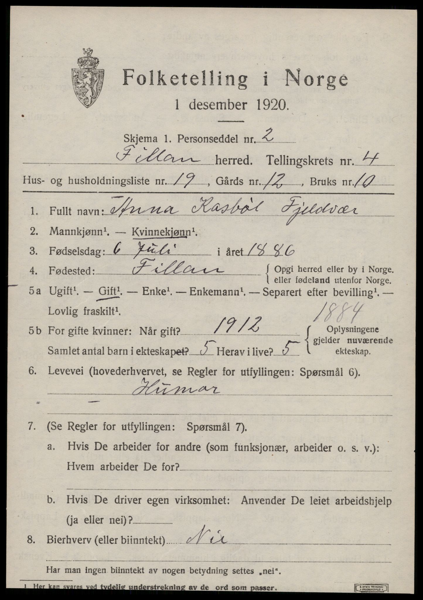 SAT, 1920 census for Fillan, 1920, p. 2006