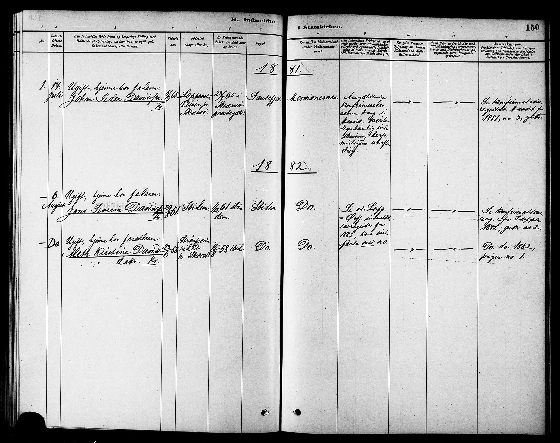 Loppa sokneprestkontor, SATØ/S-1339/H/Ha/L0007kirke: Parish register (official) no. 7, 1879-1889, p. 150