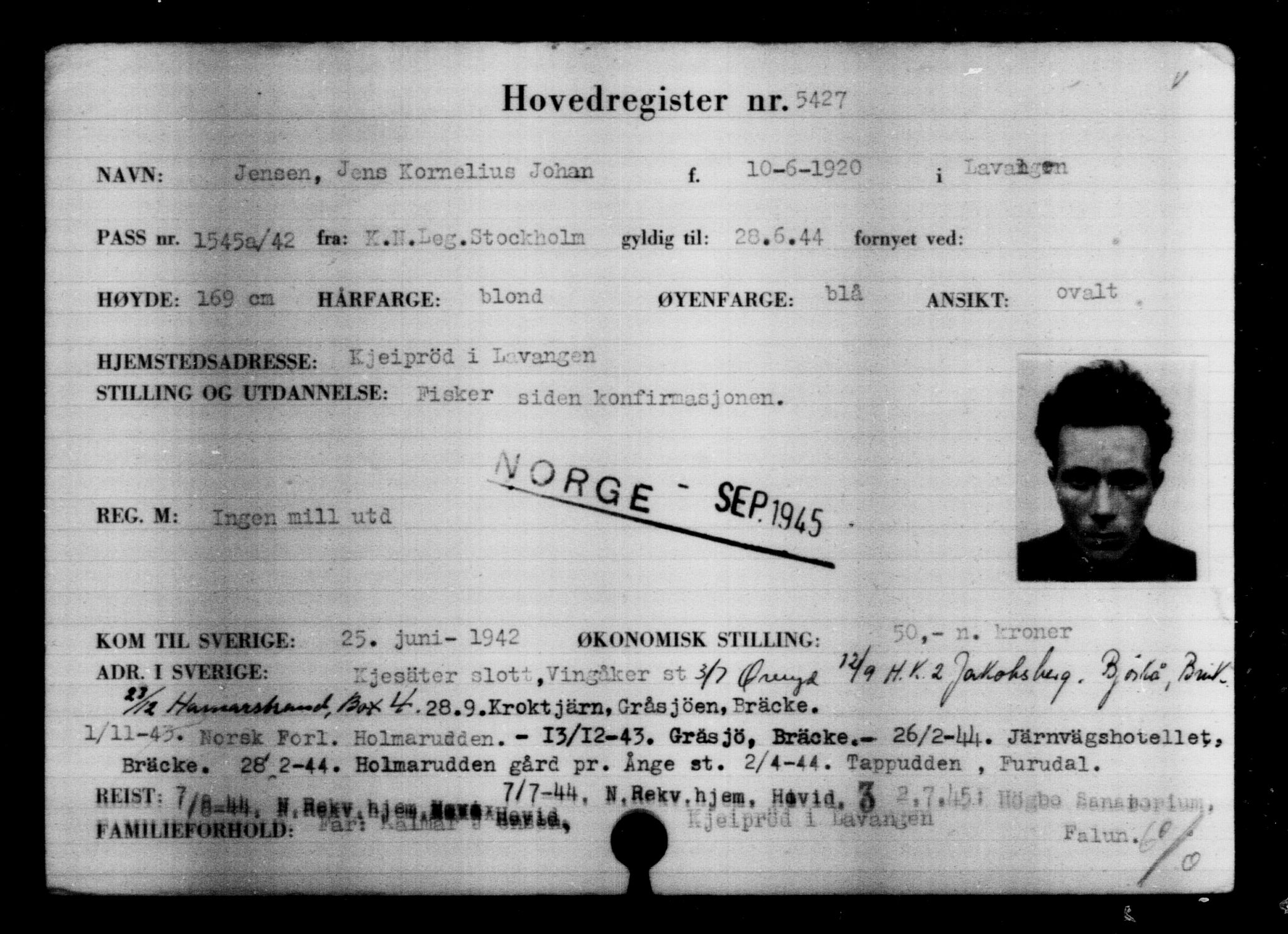 Utenriksstasjonene, Legasjonen i Stockholm, Flyktningkontoret, AV/RA-S-6753/V/Va/L0004: Kjesäterkartoteket, flyktninger med registreringsnr. 3496-6610, 1940-1945, p. 2229