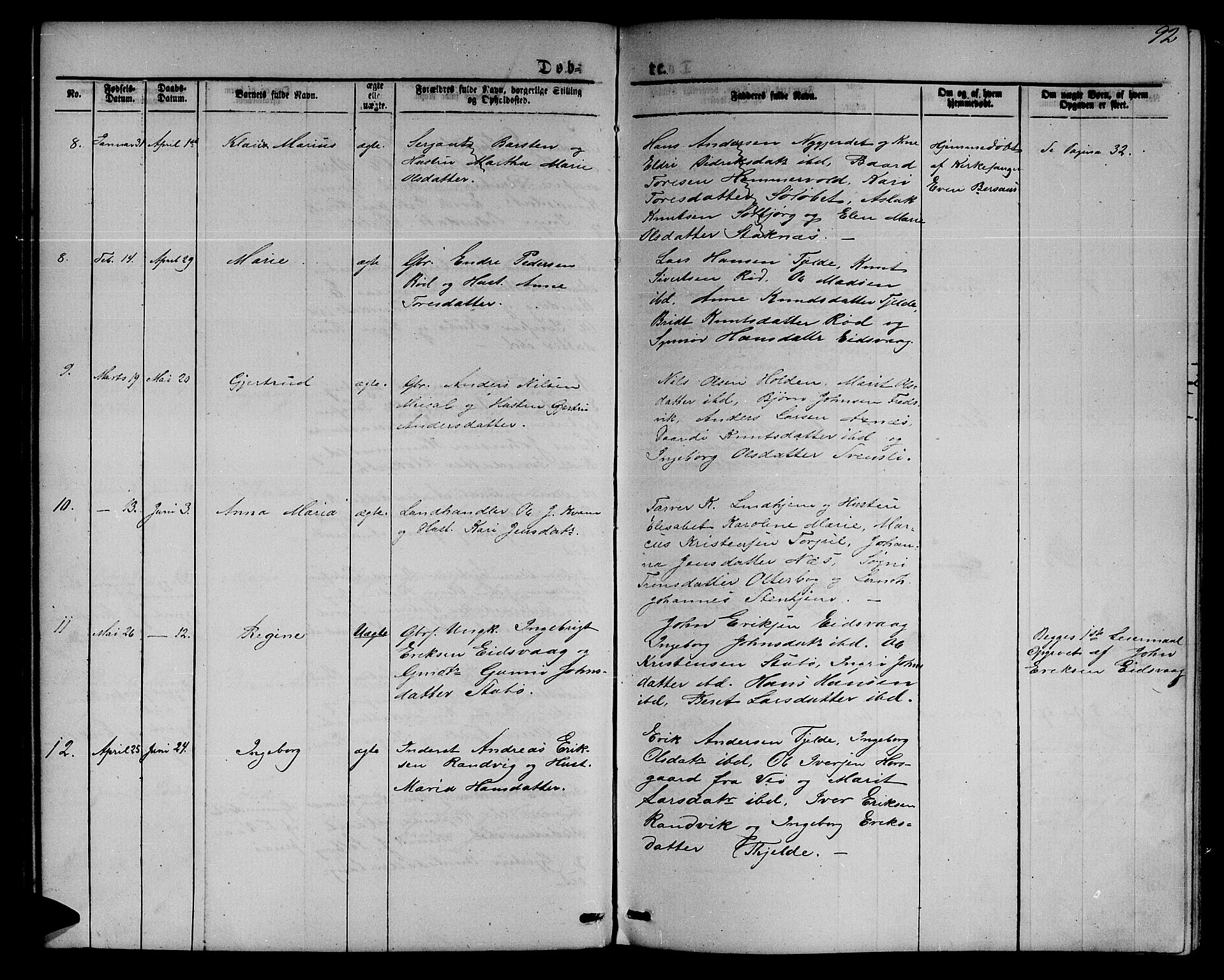 Ministerialprotokoller, klokkerbøker og fødselsregistre - Møre og Romsdal, AV/SAT-A-1454/551/L0630: Parish register (copy) no. 551C02, 1867-1885, p. 92