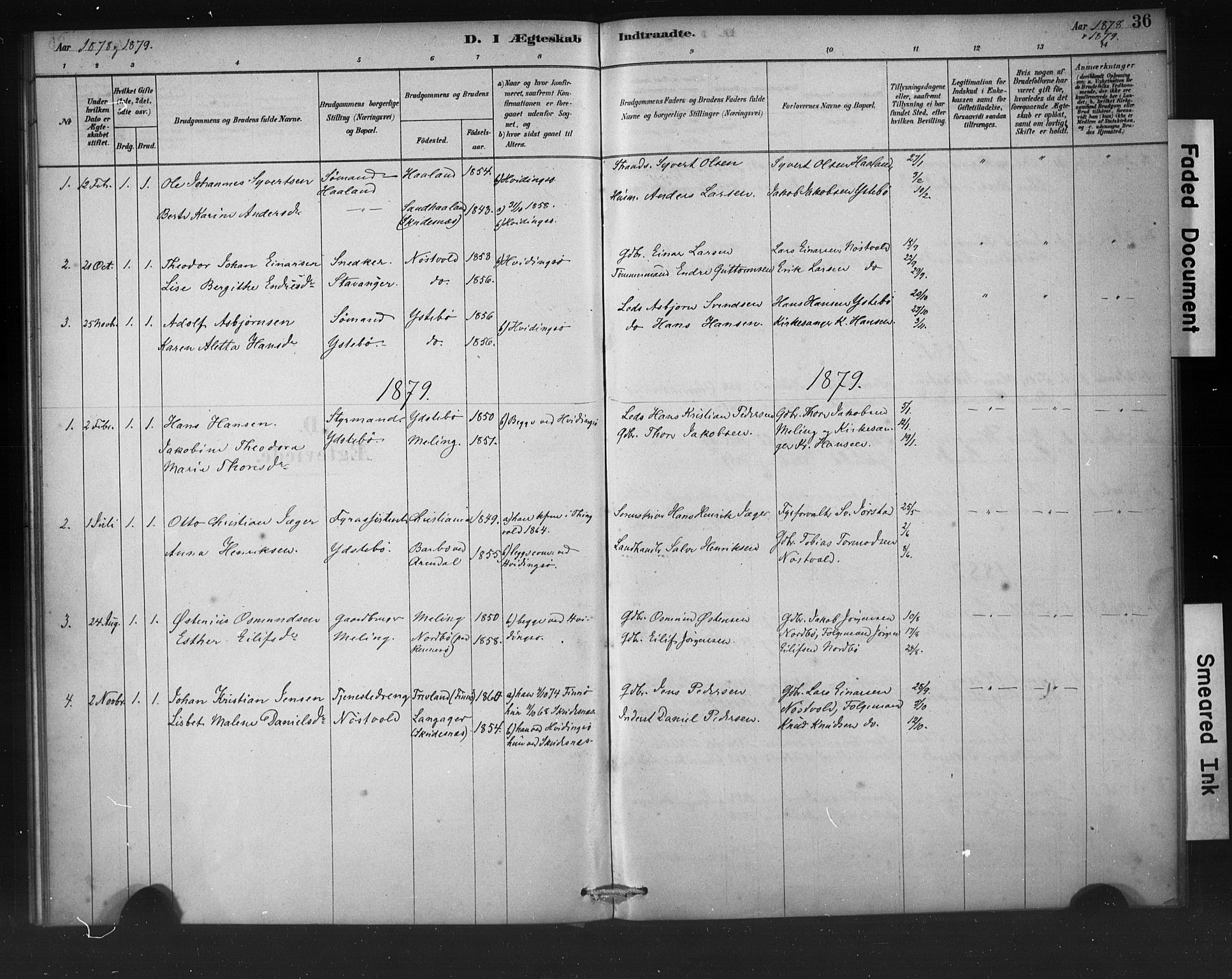 Rennesøy sokneprestkontor, SAST/A -101827/H/Ha/Haa/L0011: Parish register (official) no. A 11, 1878-1887, p. 36