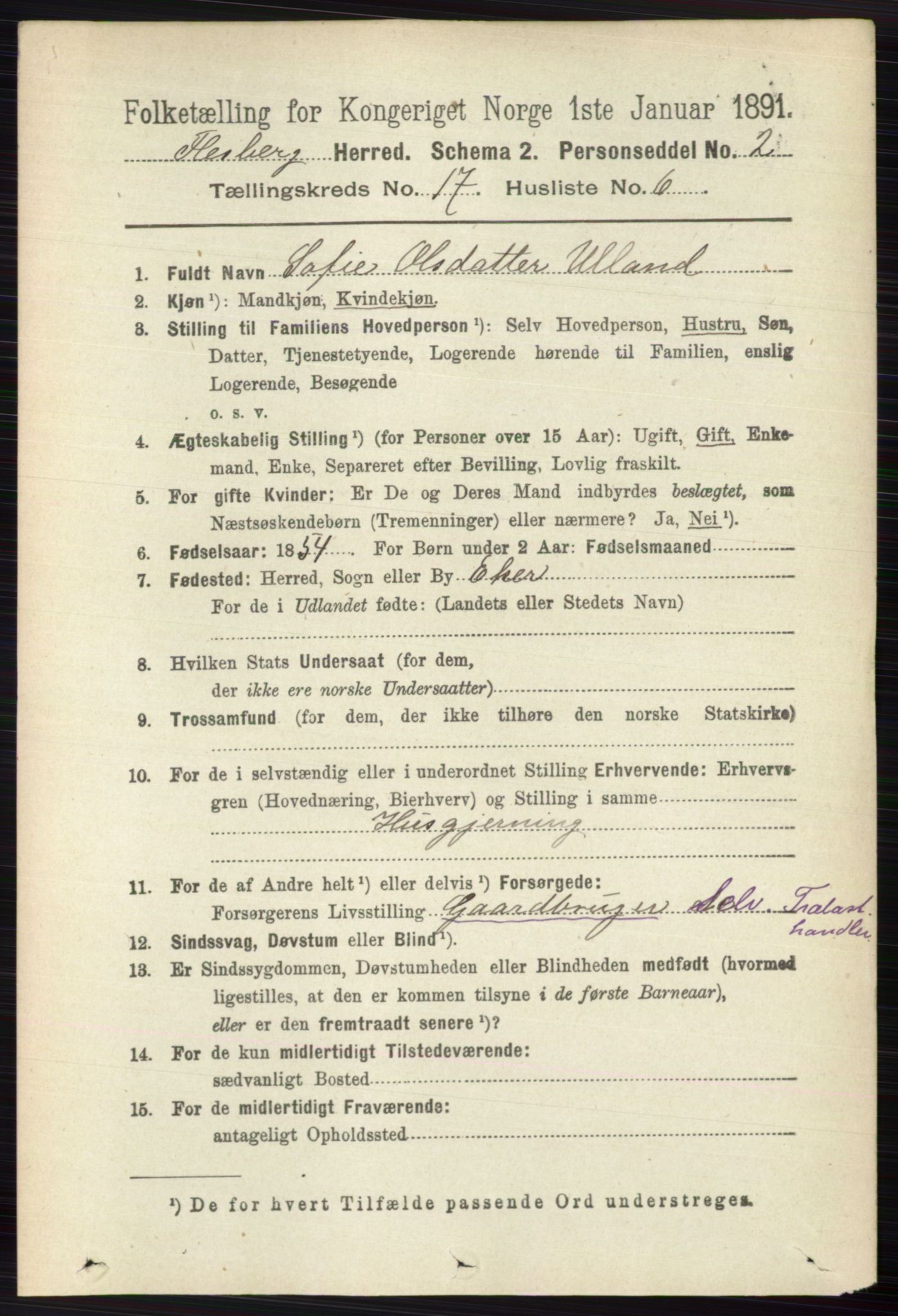 RA, 1891 census for 0631 Flesberg, 1891, p. 3014