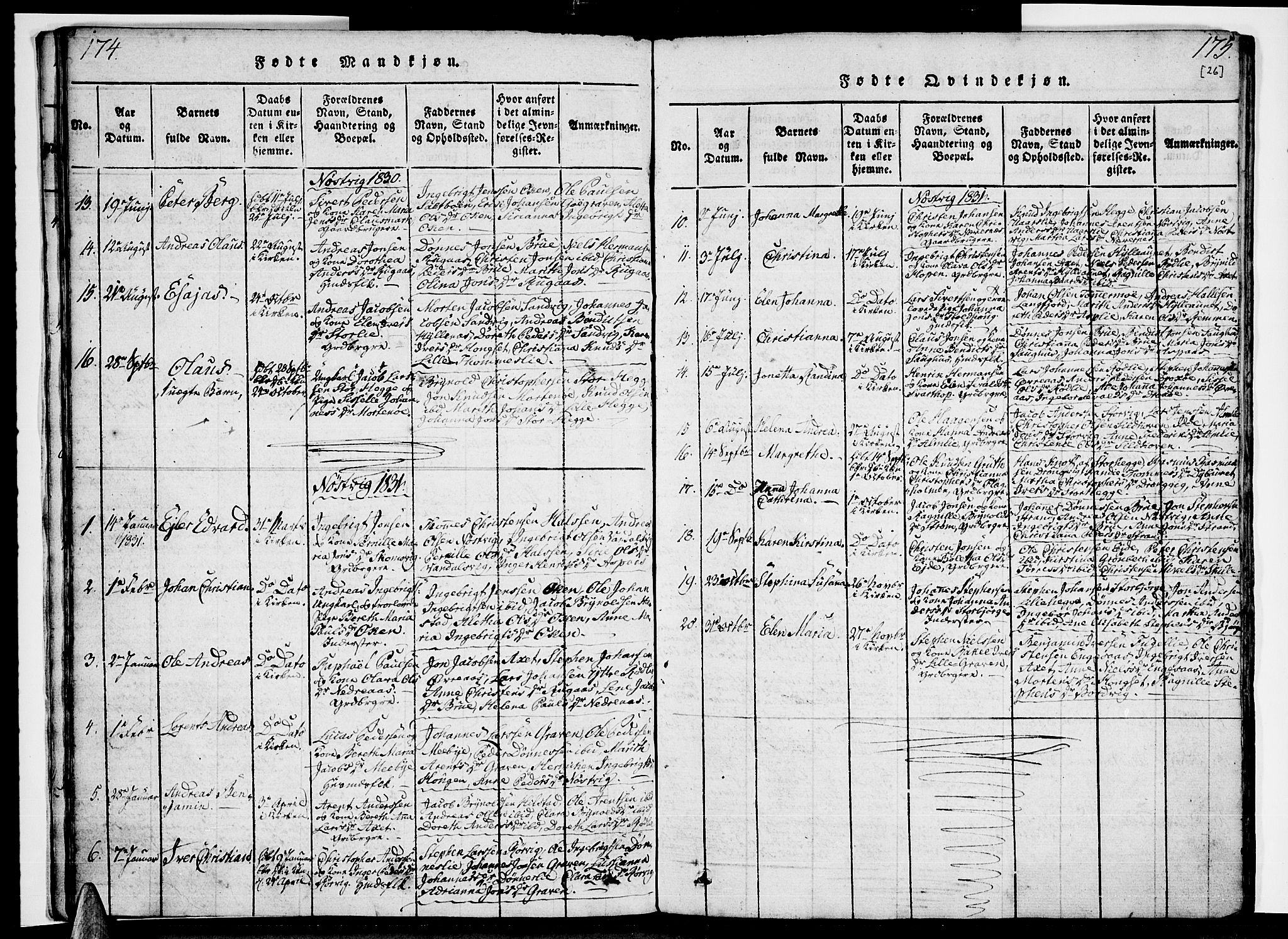 Ministerialprotokoller, klokkerbøker og fødselsregistre - Nordland, SAT/A-1459/814/L0223: Parish register (official) no. 814A04, 1820-1833, p. 174-175