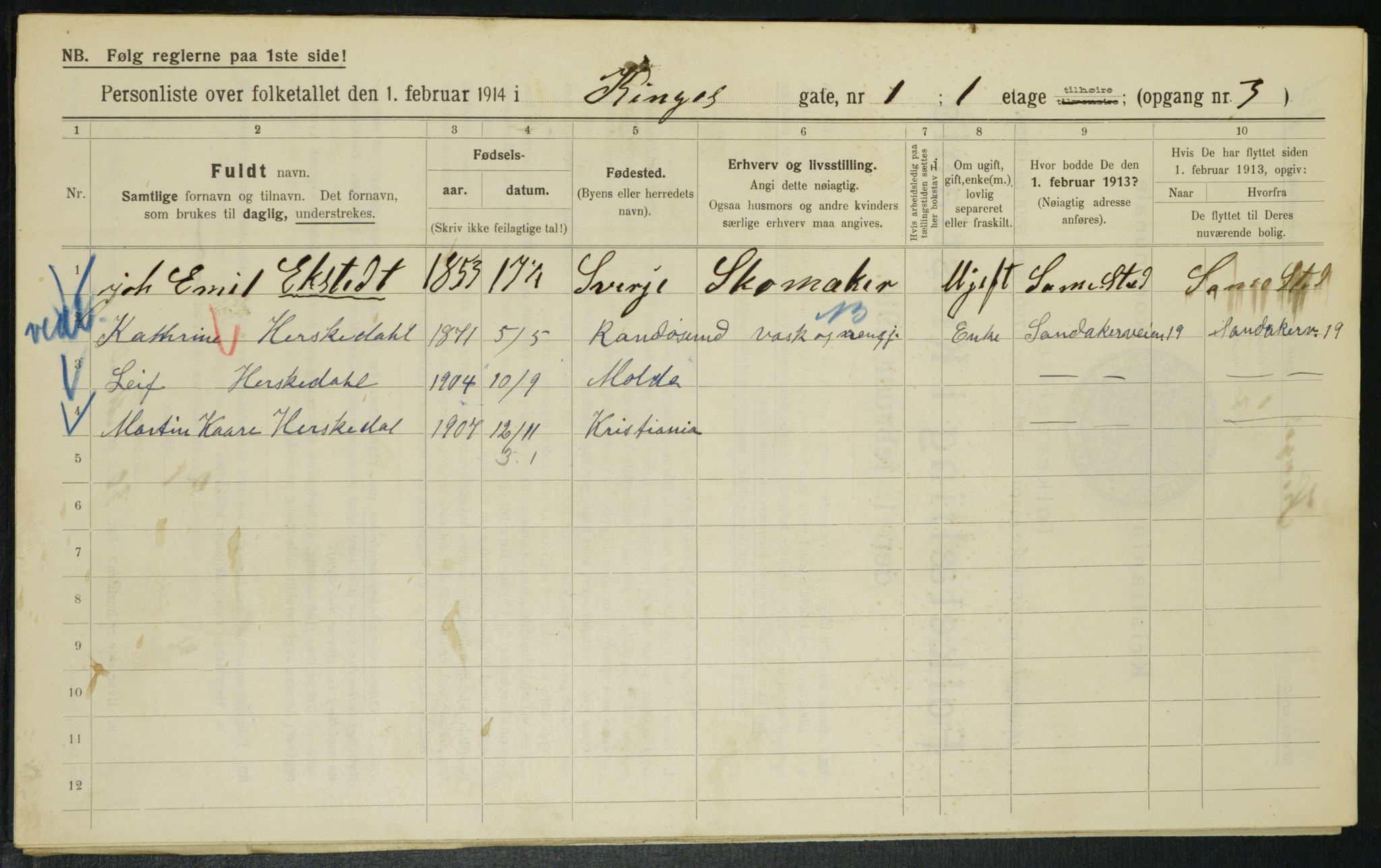 OBA, Municipal Census 1914 for Kristiania, 1914, p. 49506