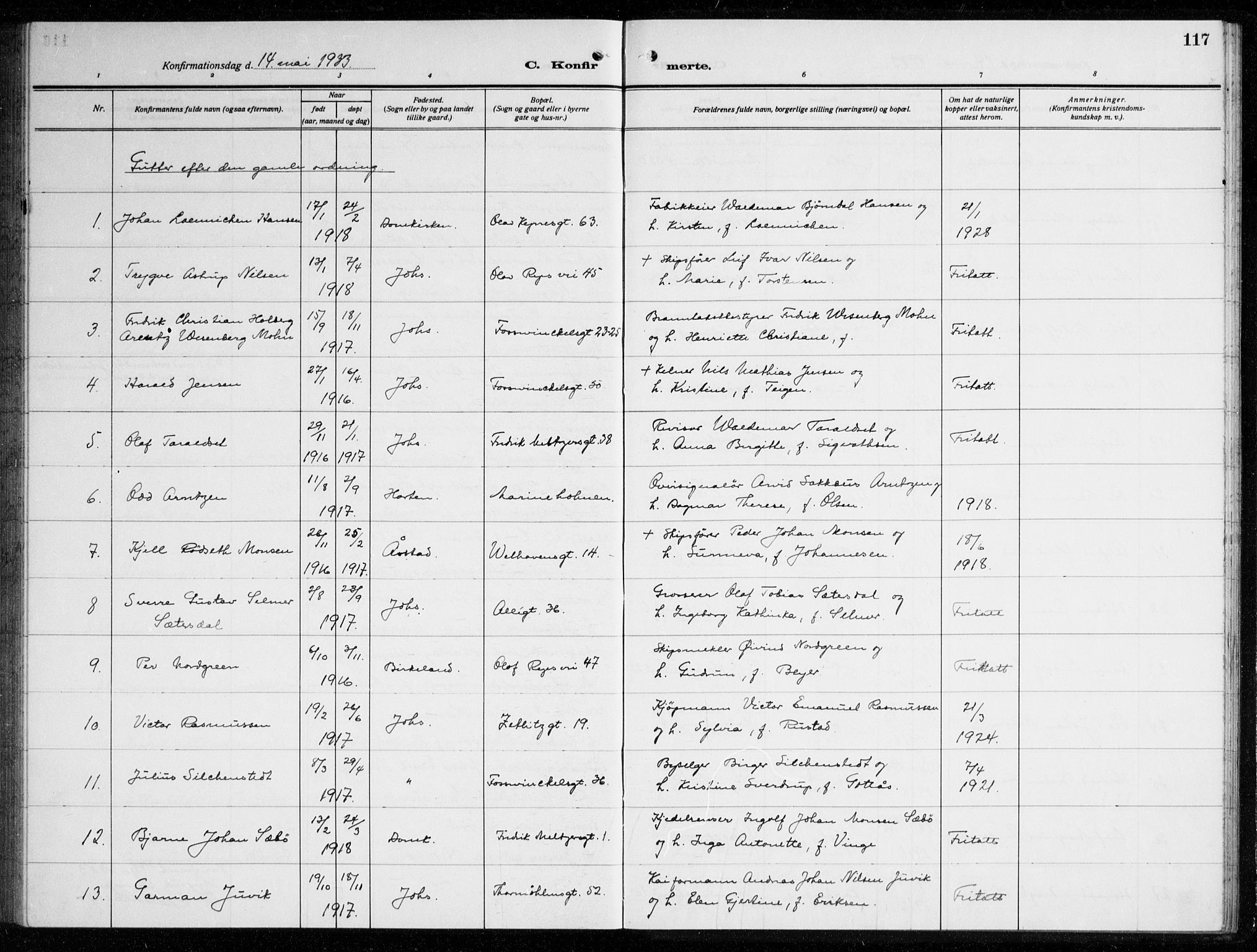 Johanneskirken sokneprestembete, AV/SAB-A-76001/H/Haa/L0010: Parish register (official) no. C 3, 1925-1935, p. 117