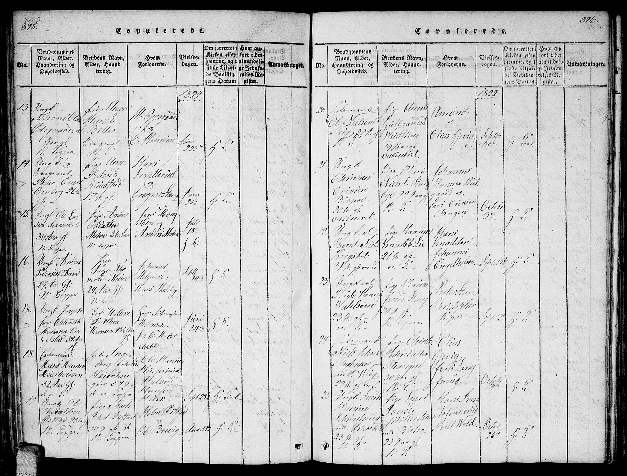 Enebakk prestekontor Kirkebøker, AV/SAO-A-10171c/F/Fa/L0006: Parish register (official) no. I 6, 1815-1832, p. 395-396