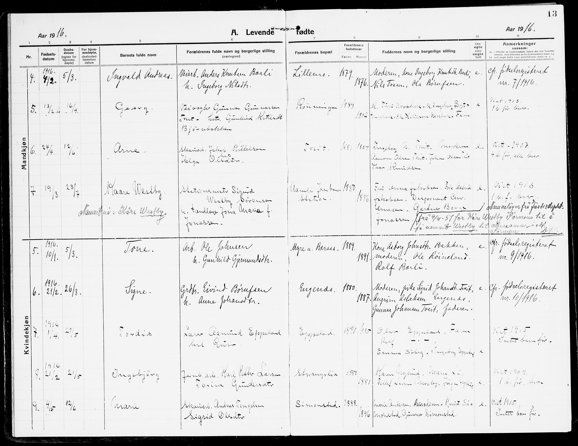 Åmli sokneprestkontor, AV/SAK-1111-0050/F/Fa/Fac/L0013: Parish register (official) no. A 13, 1914-1933, p. 13