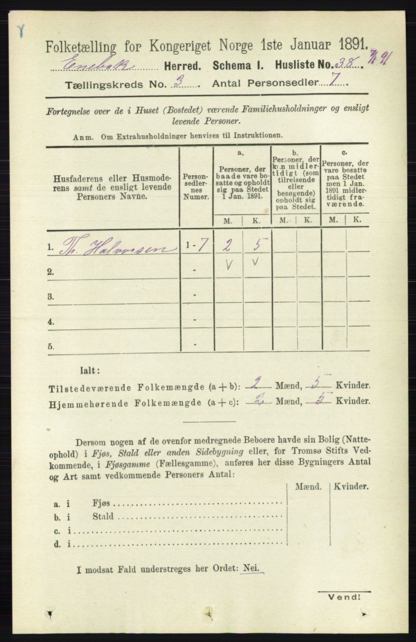 RA, 1891 census for 0229 Enebakk, 1891, p. 1109