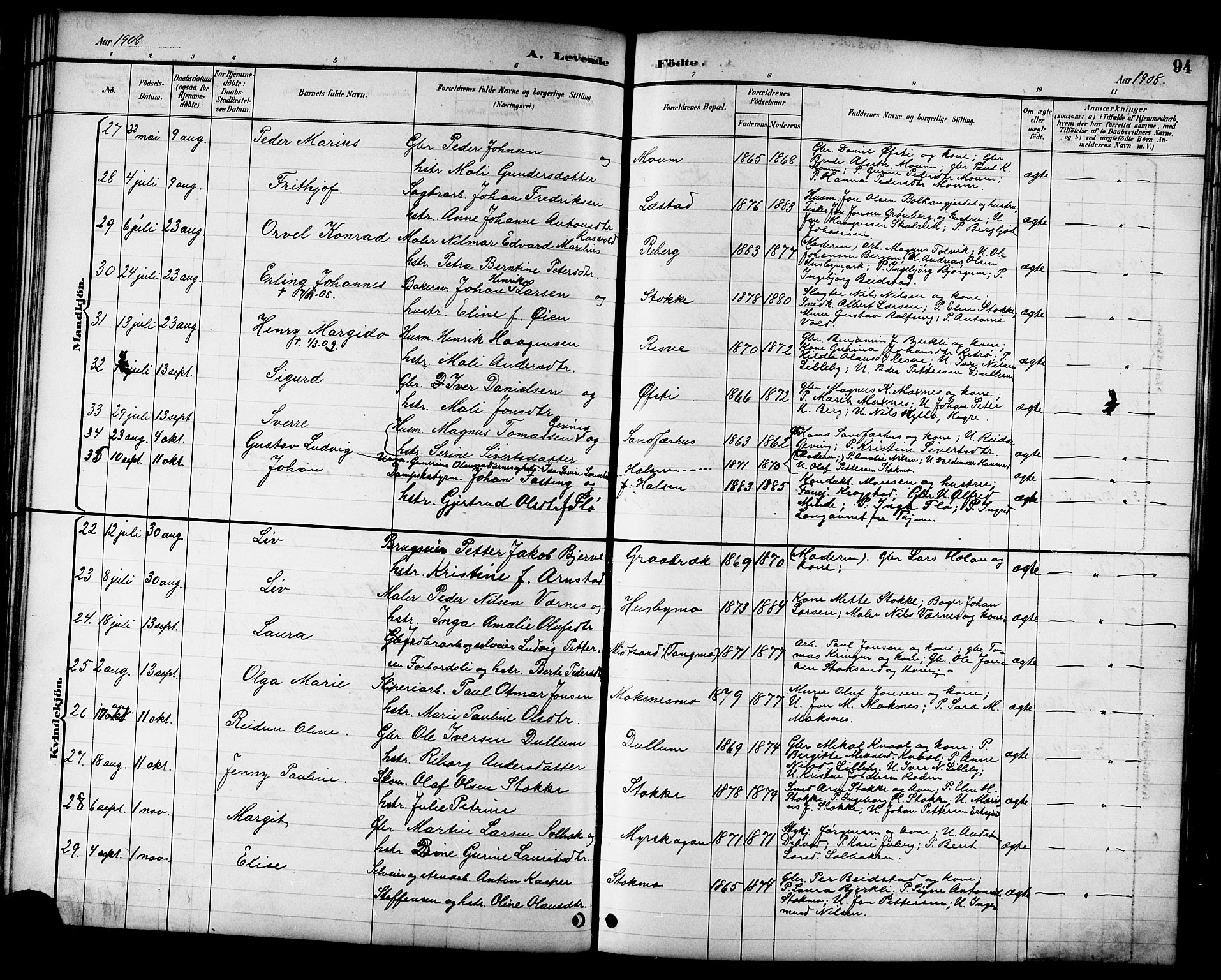 Ministerialprotokoller, klokkerbøker og fødselsregistre - Nord-Trøndelag, AV/SAT-A-1458/709/L0087: Parish register (copy) no. 709C01, 1892-1913, p. 94