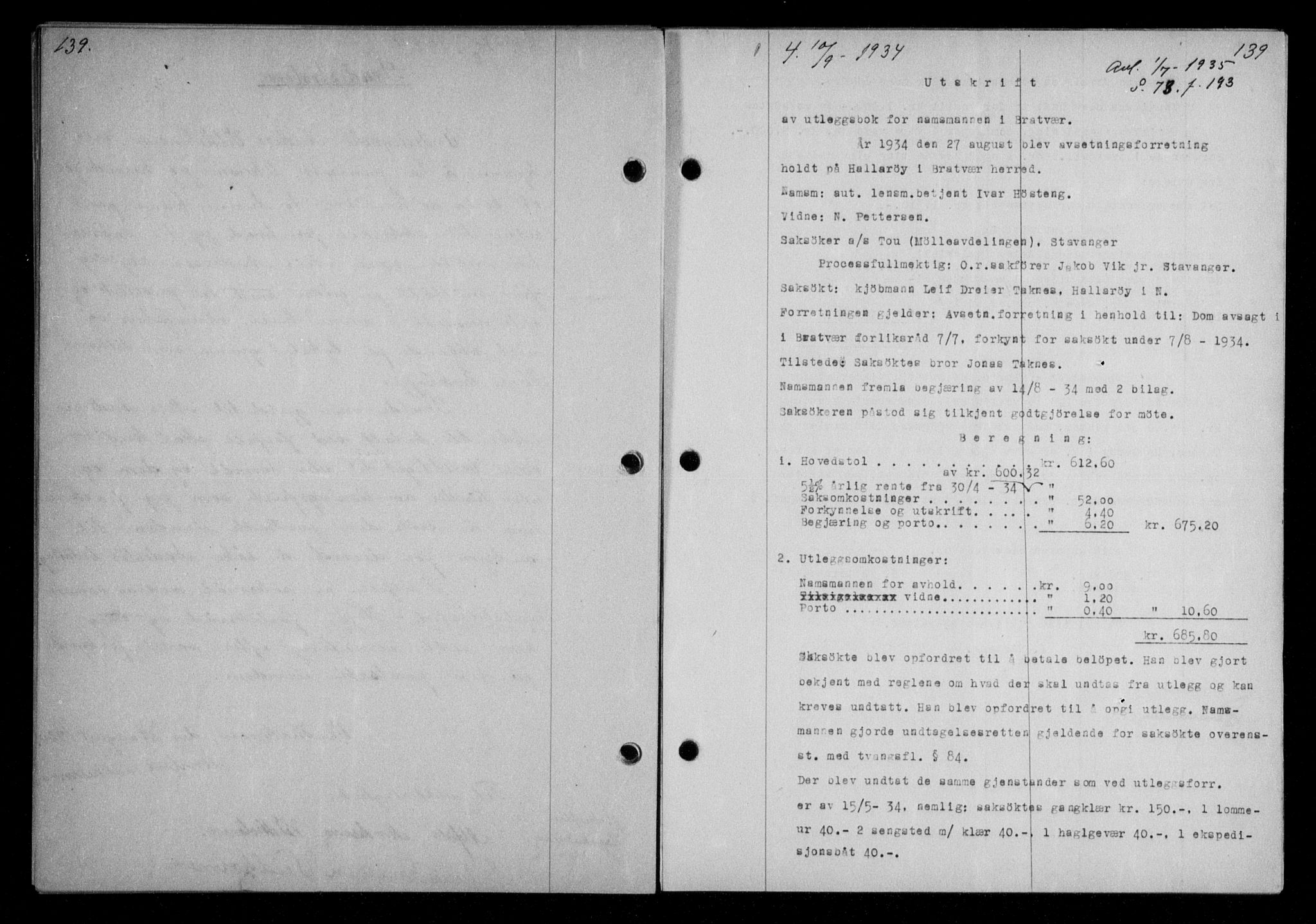 Nordmøre sorenskriveri, AV/SAT-A-4132/1/2/2Ca/L0082: Mortgage book no. 72, 1934-1934, Deed date: 10.09.1934