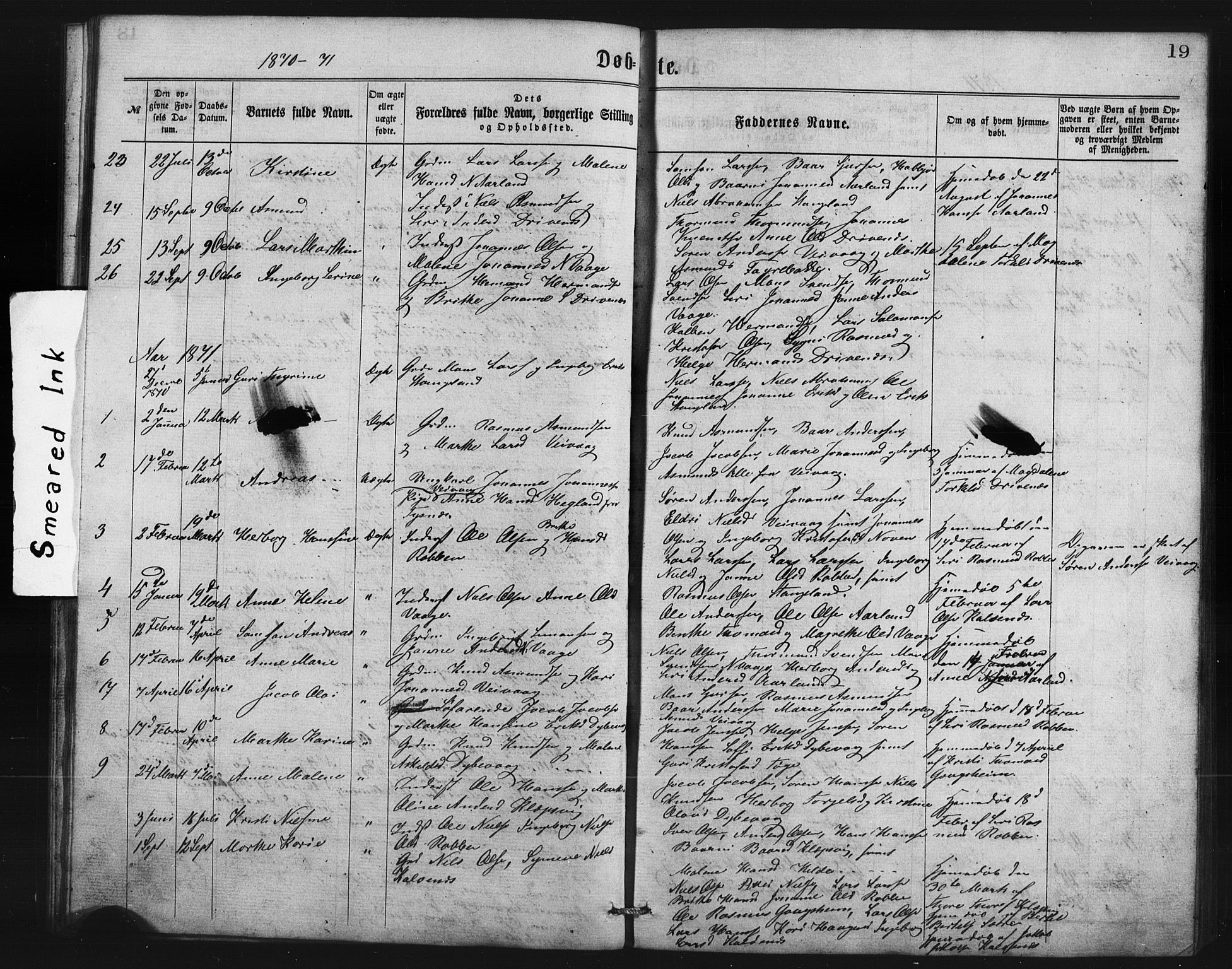 Austevoll sokneprestembete, AV/SAB-A-74201/H/Ha/Hab/Habb/L0002: Parish register (copy) no. B 2, 1865-1878, p. 19