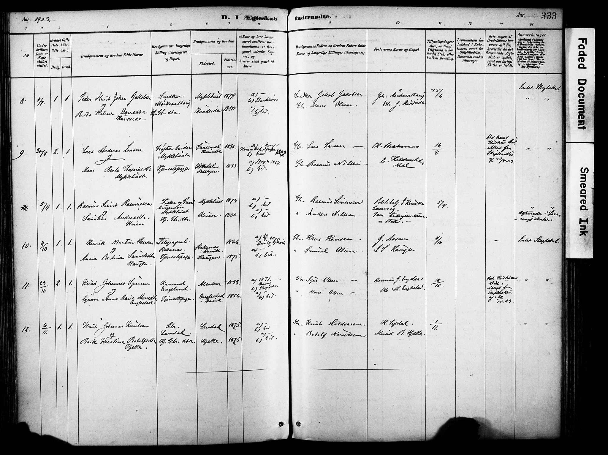 Eid sokneprestembete, AV/SAB-A-82301/H/Haa/Haab/L0001: Parish register (official) no. B 1, 1879-1906, p. 333