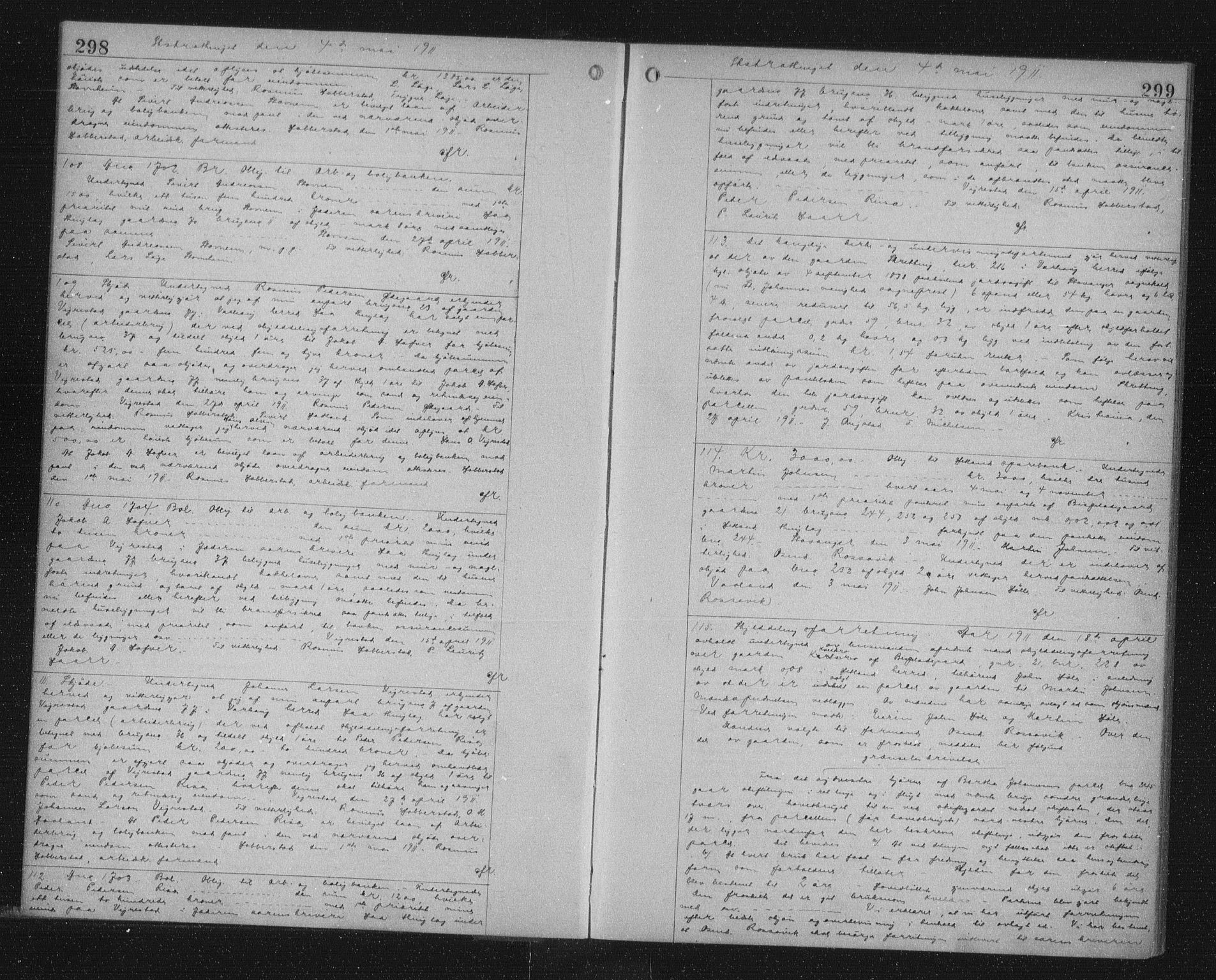 Jæren sorenskriveri, AV/SAST-A-100310/01/4/41/41BF/L0023: Mortgage book no. 27a, 1910-1911, p. 298-299