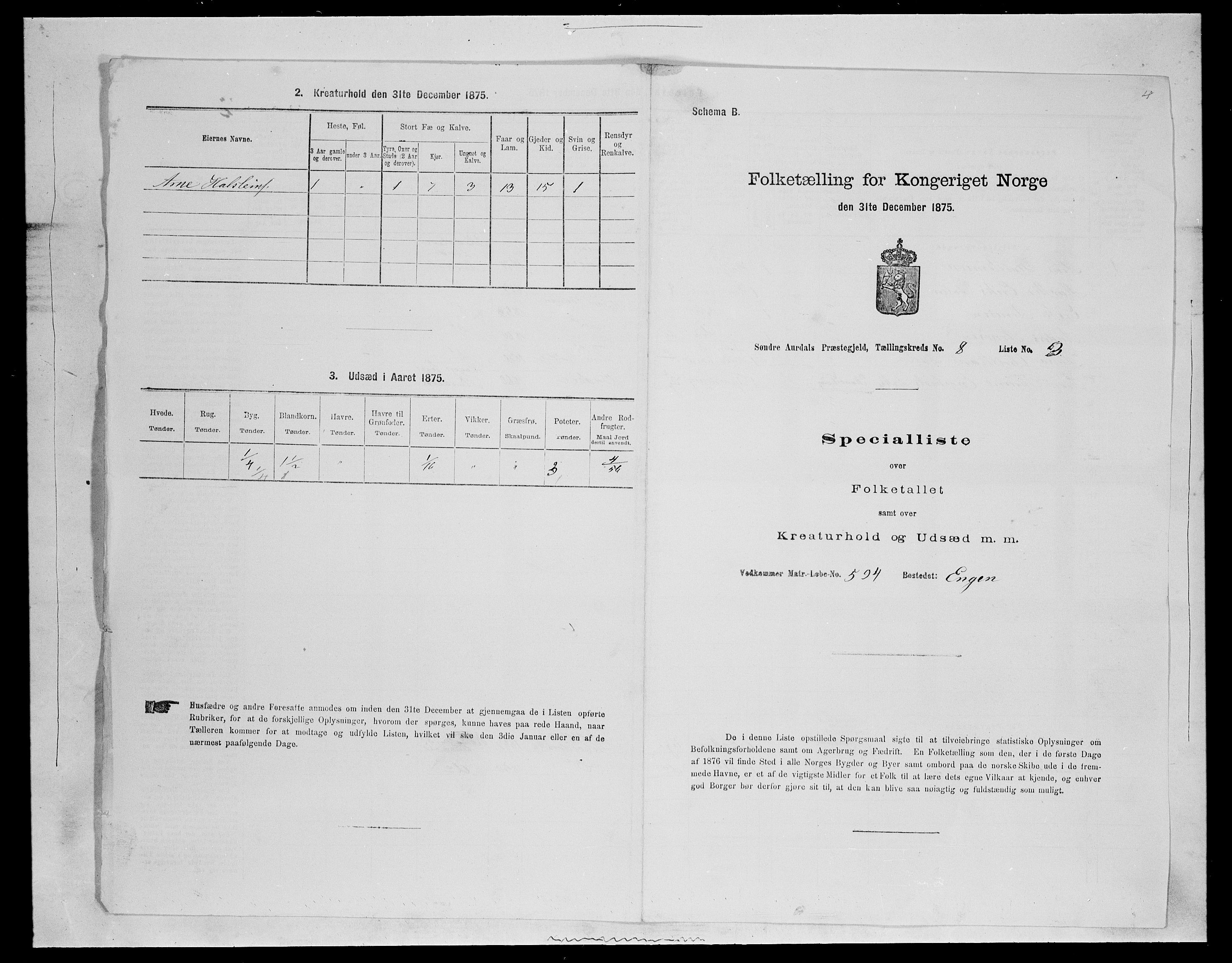 SAH, 1875 census for 0540P Sør-Aurdal, 1875, p. 1293