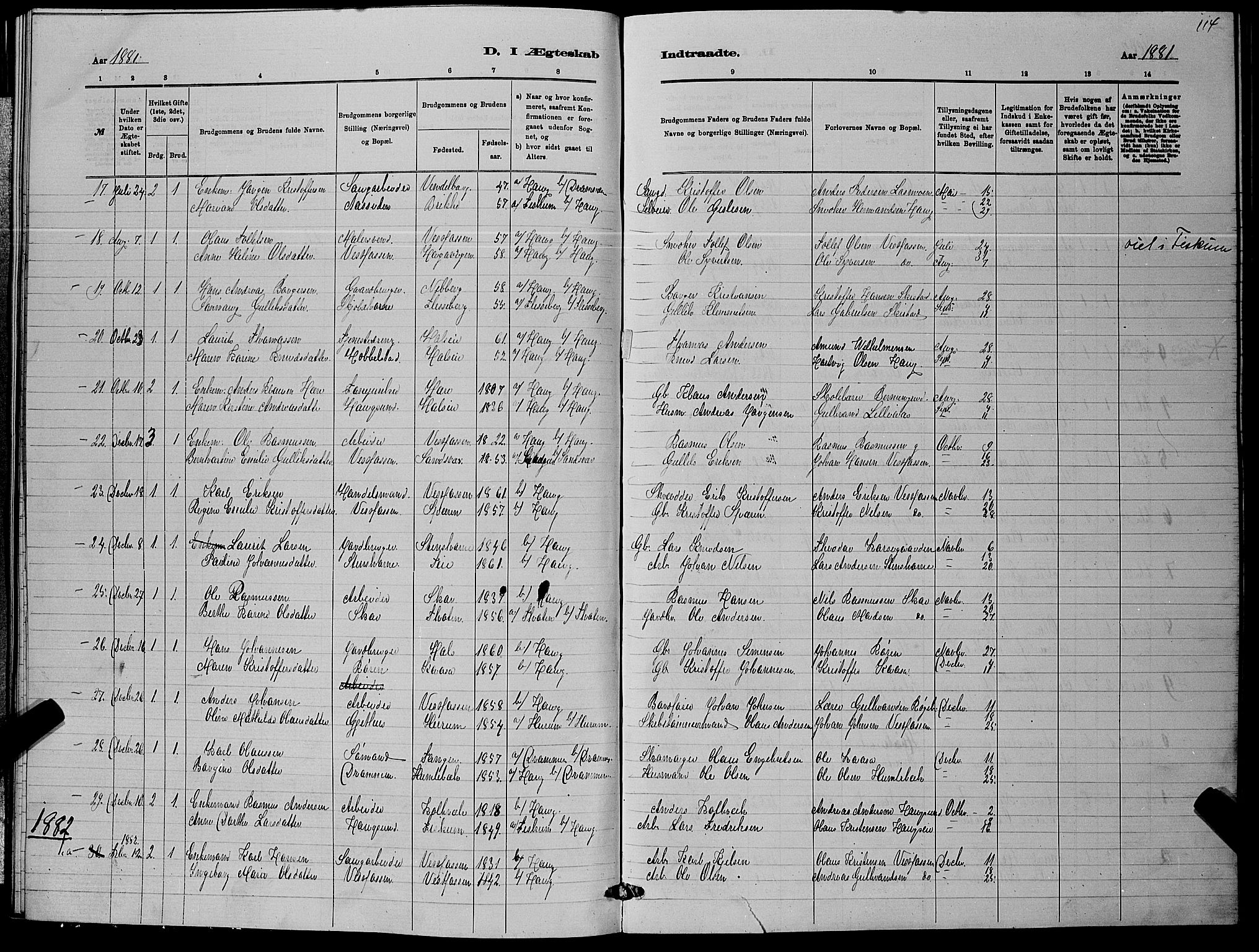 Eiker kirkebøker, SAKO/A-4/G/Ga/L0005: Parish register (copy) no. I 5, 1878-1887, p. 114