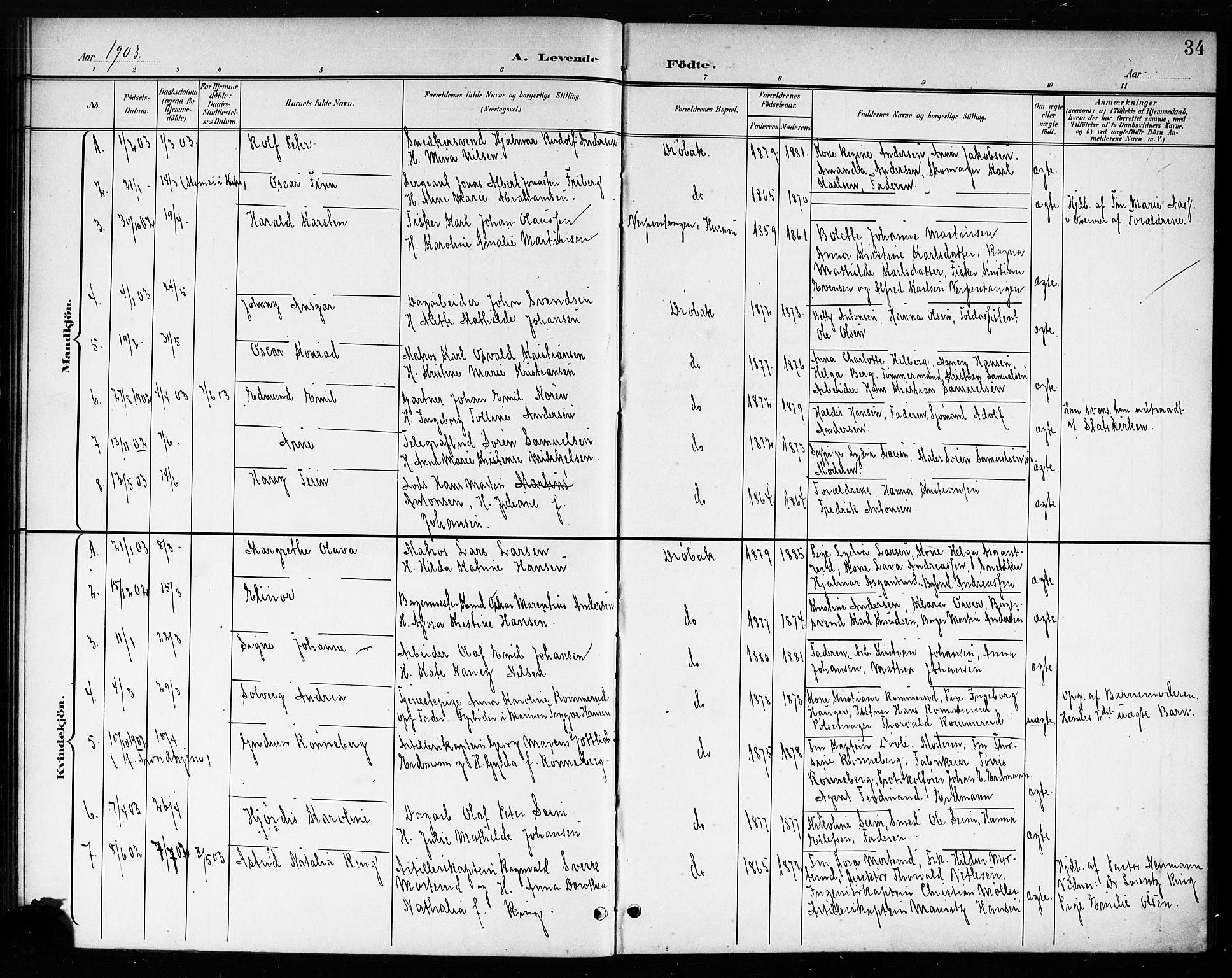 Drøbak prestekontor Kirkebøker, AV/SAO-A-10142a/G/Ga/L0001: Parish register (copy) no. I 1, 1897-1917, p. 34