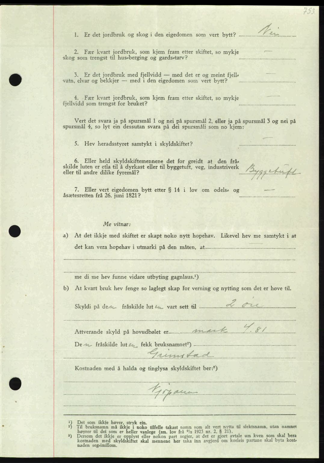 Nordmøre sorenskriveri, AV/SAT-A-4132/1/2/2Ca: Mortgage book no. A102, 1946-1946, Diary no: : 1943/1946