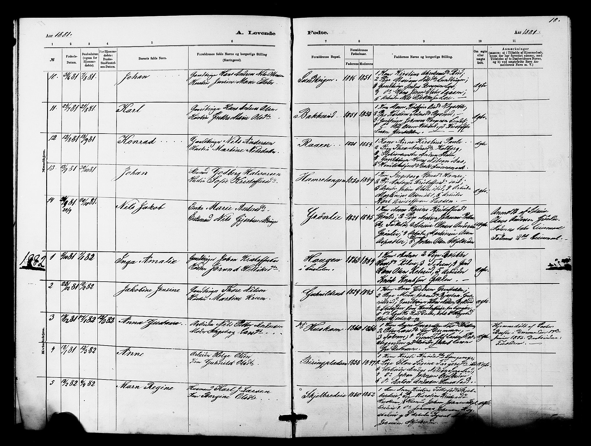 Fiskum kirkebøker, AV/SAKO-A-15/G/Ga/L0004: Parish register (copy) no. 4, 1878-1887, p. 18