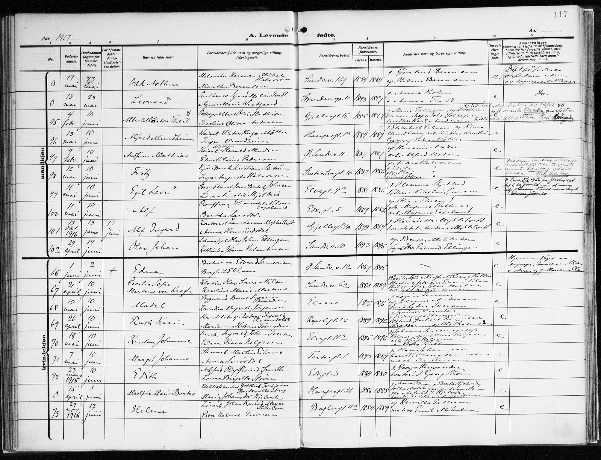 Sandviken Sokneprestembete, AV/SAB-A-77601/H/Ha/L0007: Parish register (official) no. B 4, 1912-1924, p. 117