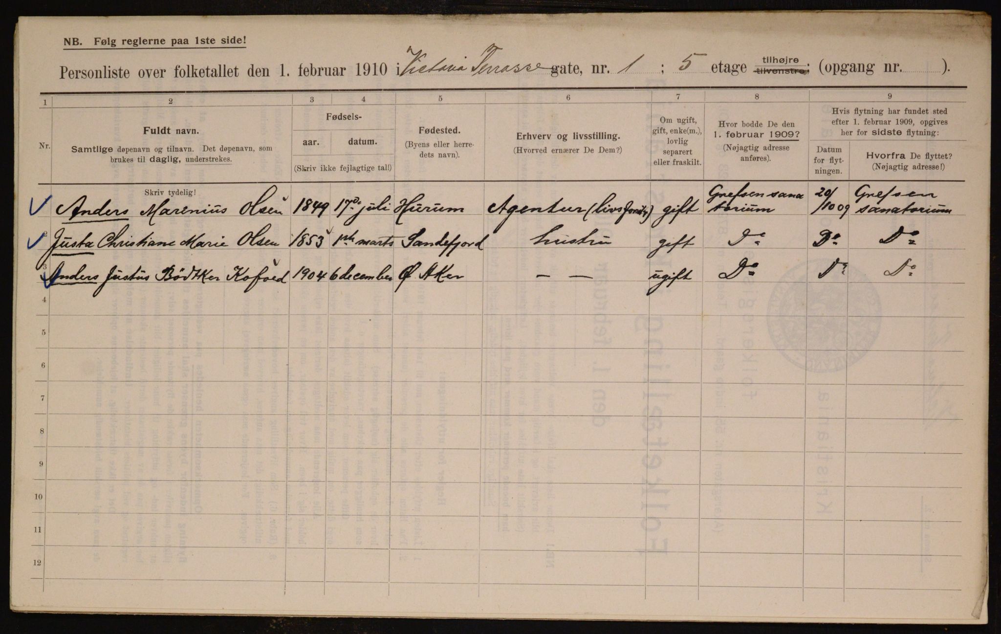 OBA, Municipal Census 1910 for Kristiania, 1910, p. 117093