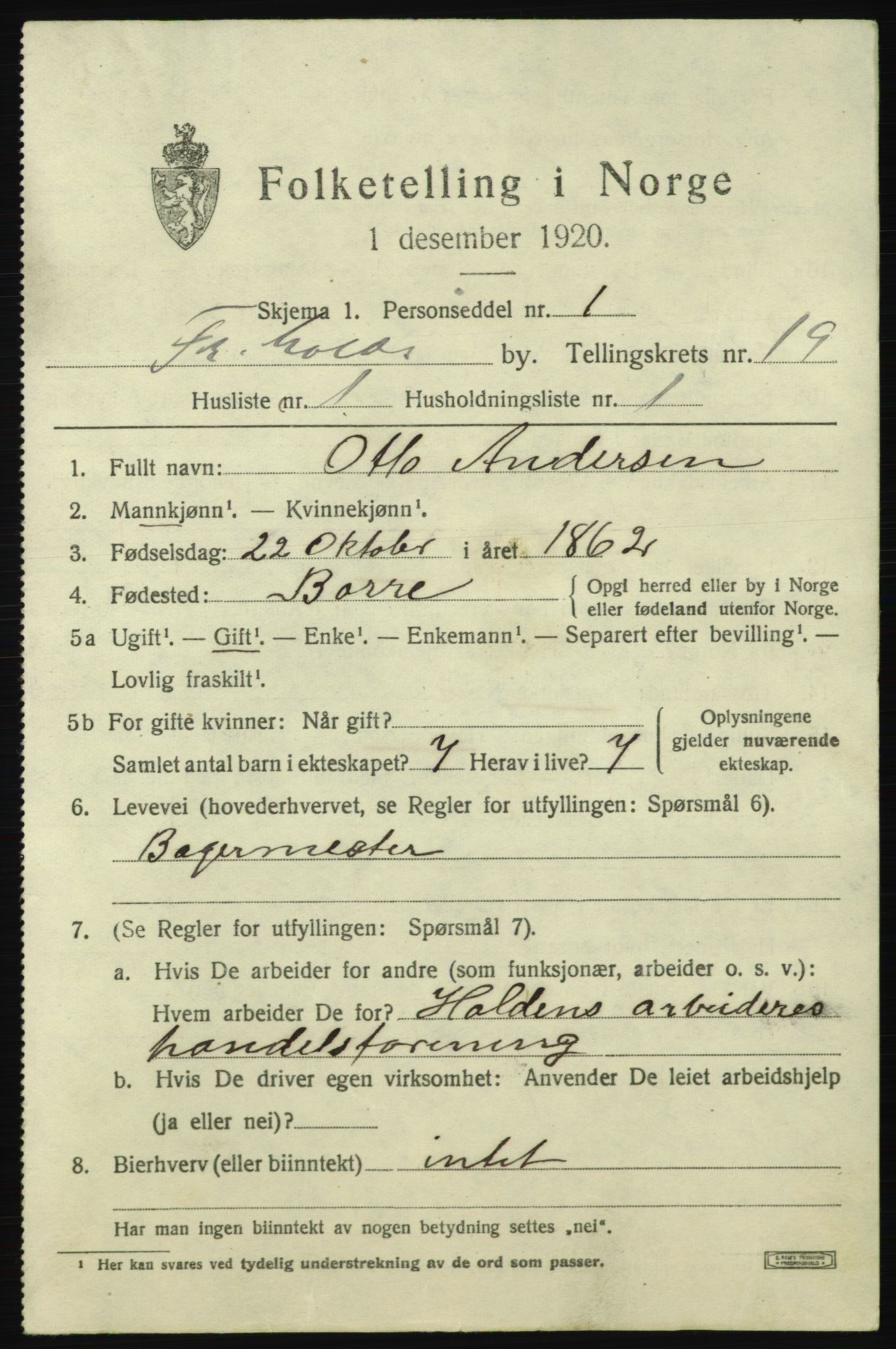 SAO, 1920 census for Fredrikshald, 1920, p. 28042