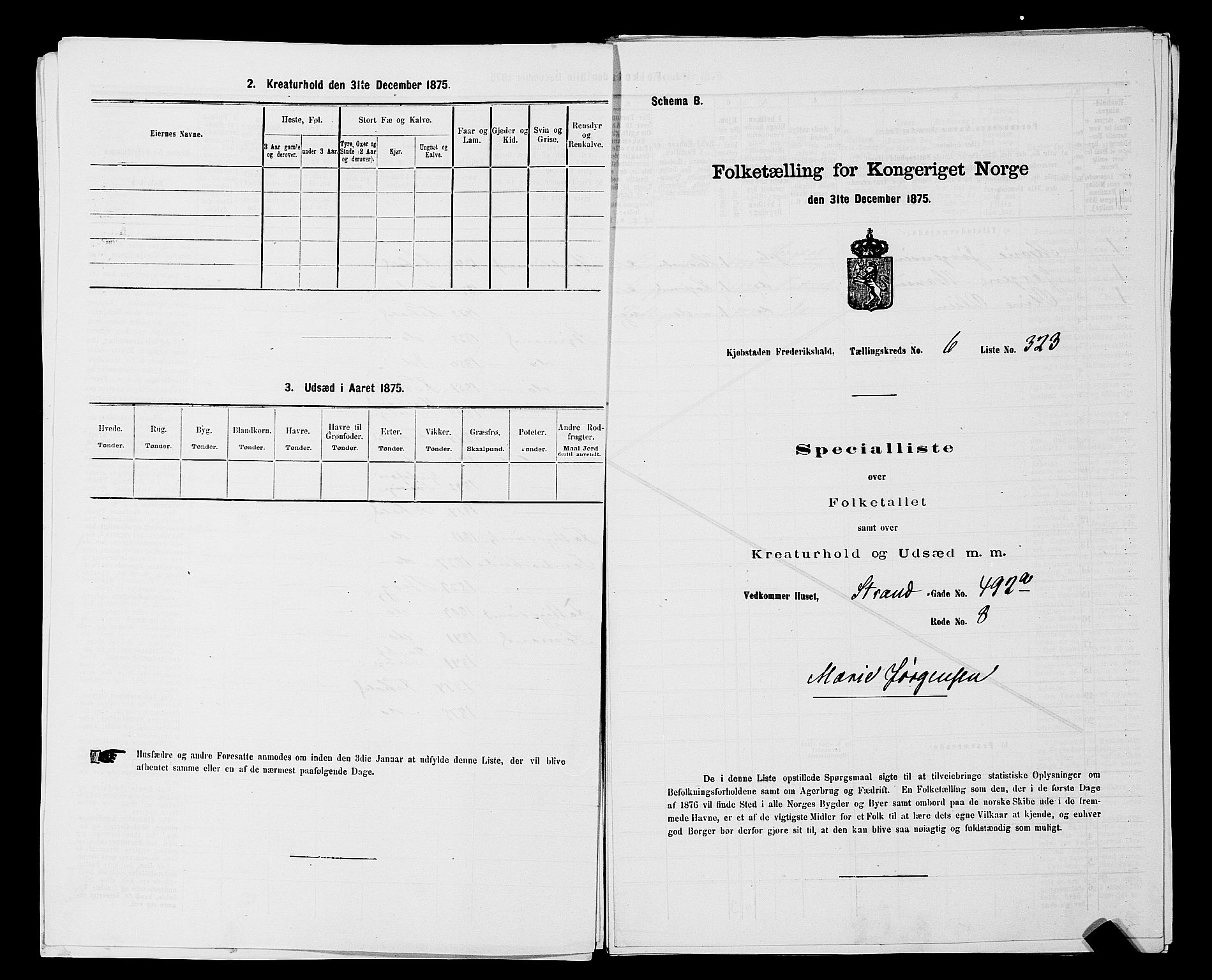 RA, 1875 census for 0101P Fredrikshald, 1875, p. 591