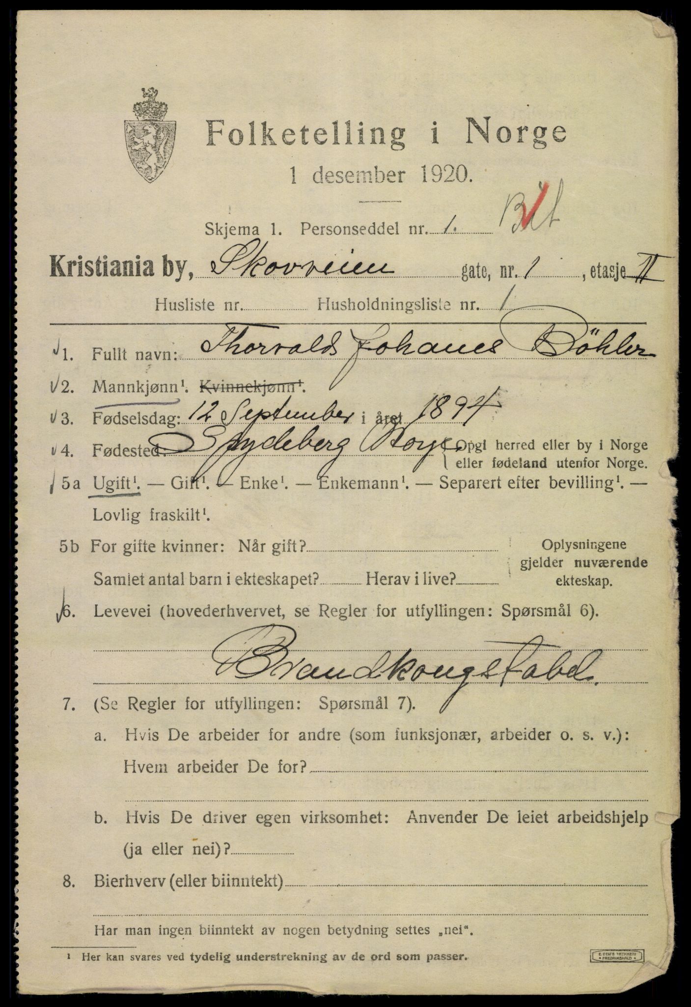 SAO, 1920 census for Kristiania, 1920, p. 515303