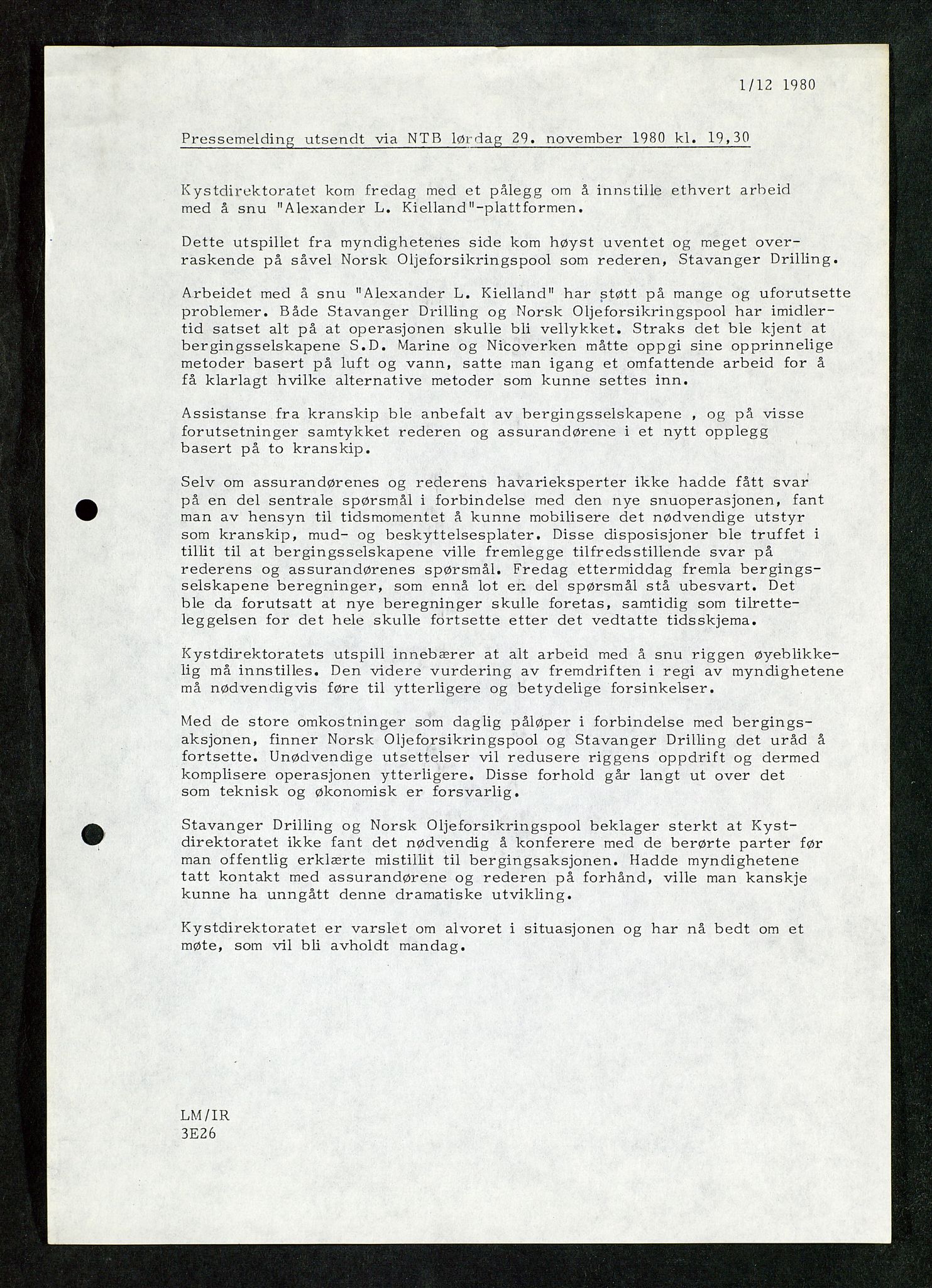 Pa 1503 - Stavanger Drilling AS, AV/SAST-A-101906/Da/L0012: Alexander L. Kielland - Saks- og korrespondansearkiv, 1980, p. 533