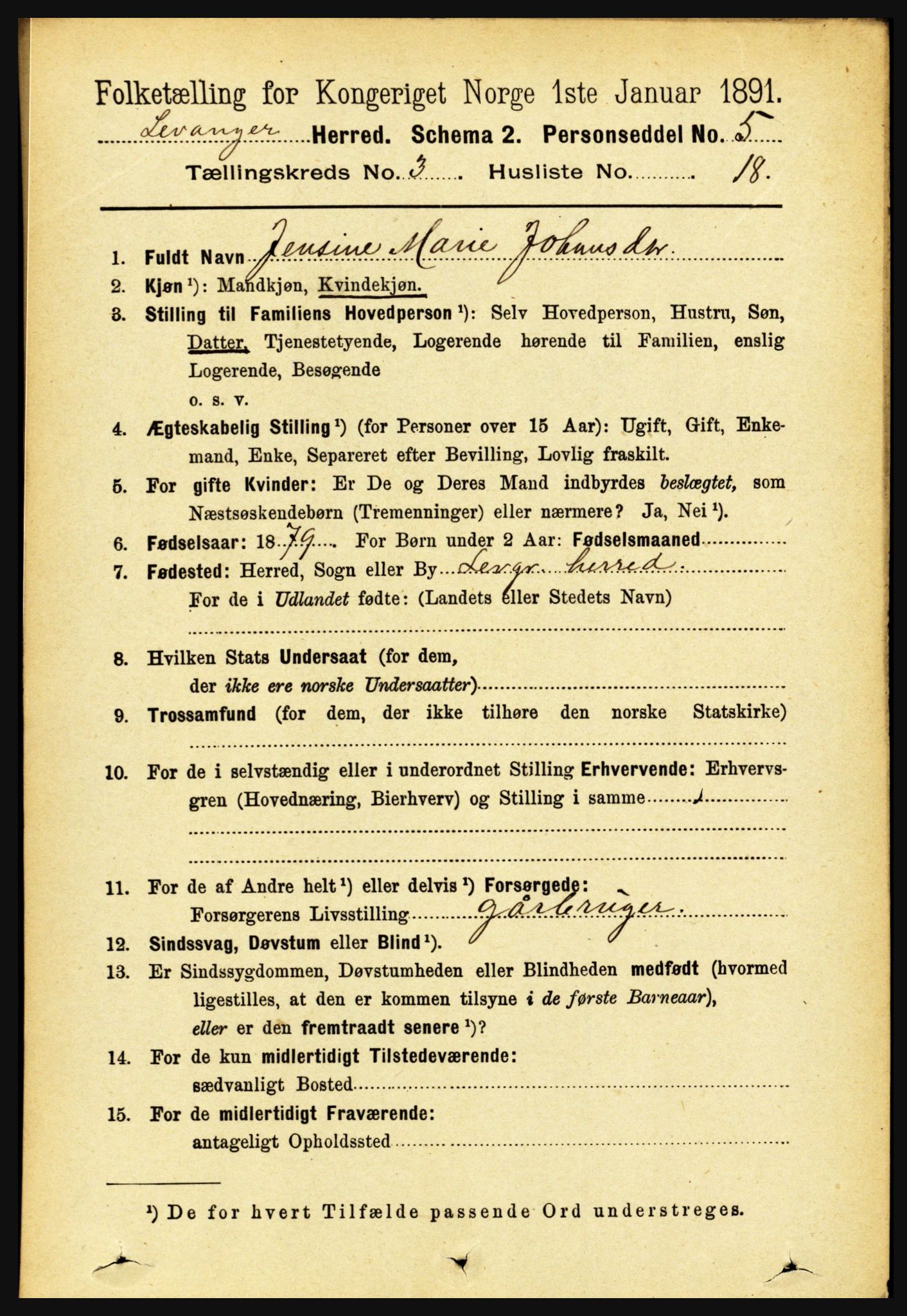 RA, 1891 census for 1720 Levanger, 1891, p. 1710