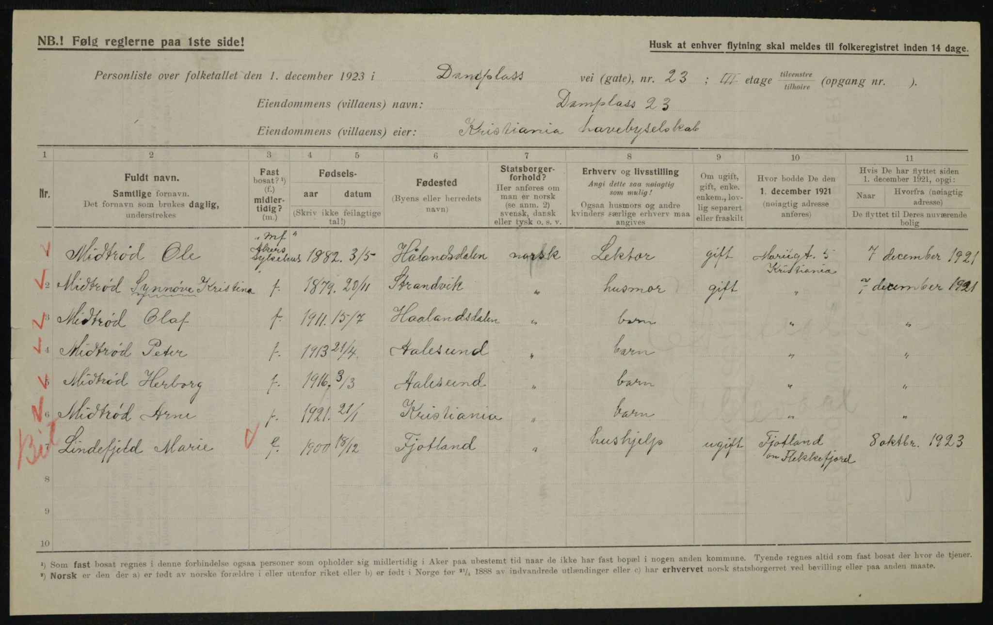 , Municipal Census 1923 for Aker, 1923, p. 20560