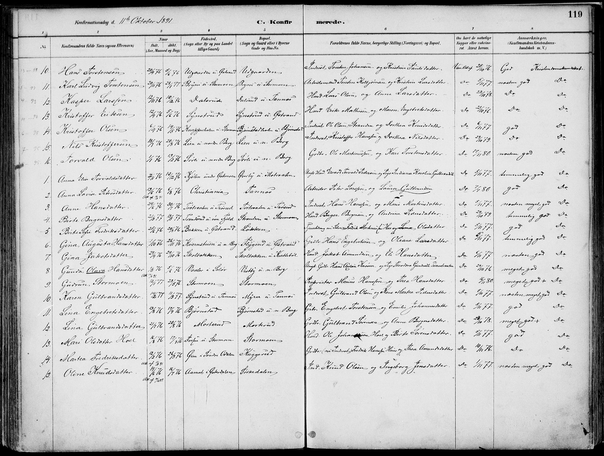 Nord-Odal prestekontor, AV/SAH-PREST-032/H/Ha/Haa/L0008: Parish register (official) no. 8, 1886-1901, p. 119