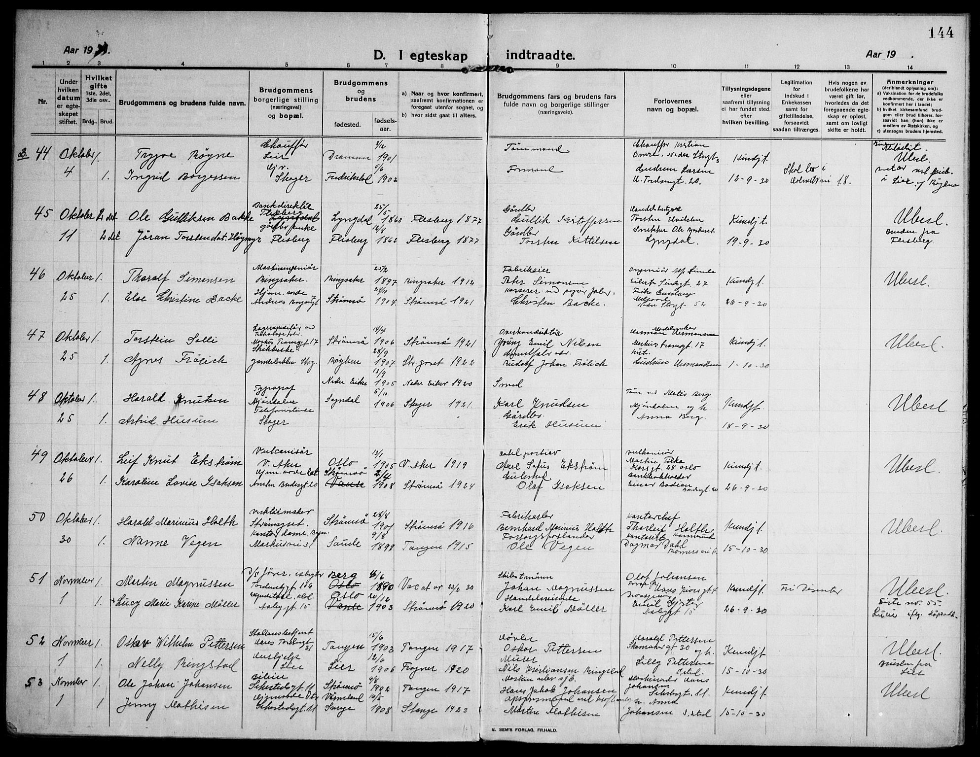 Strømsø kirkebøker, AV/SAKO-A-246/F/Fa/L0027: Parish register (official) no. I 28, 1912-1931, p. 144