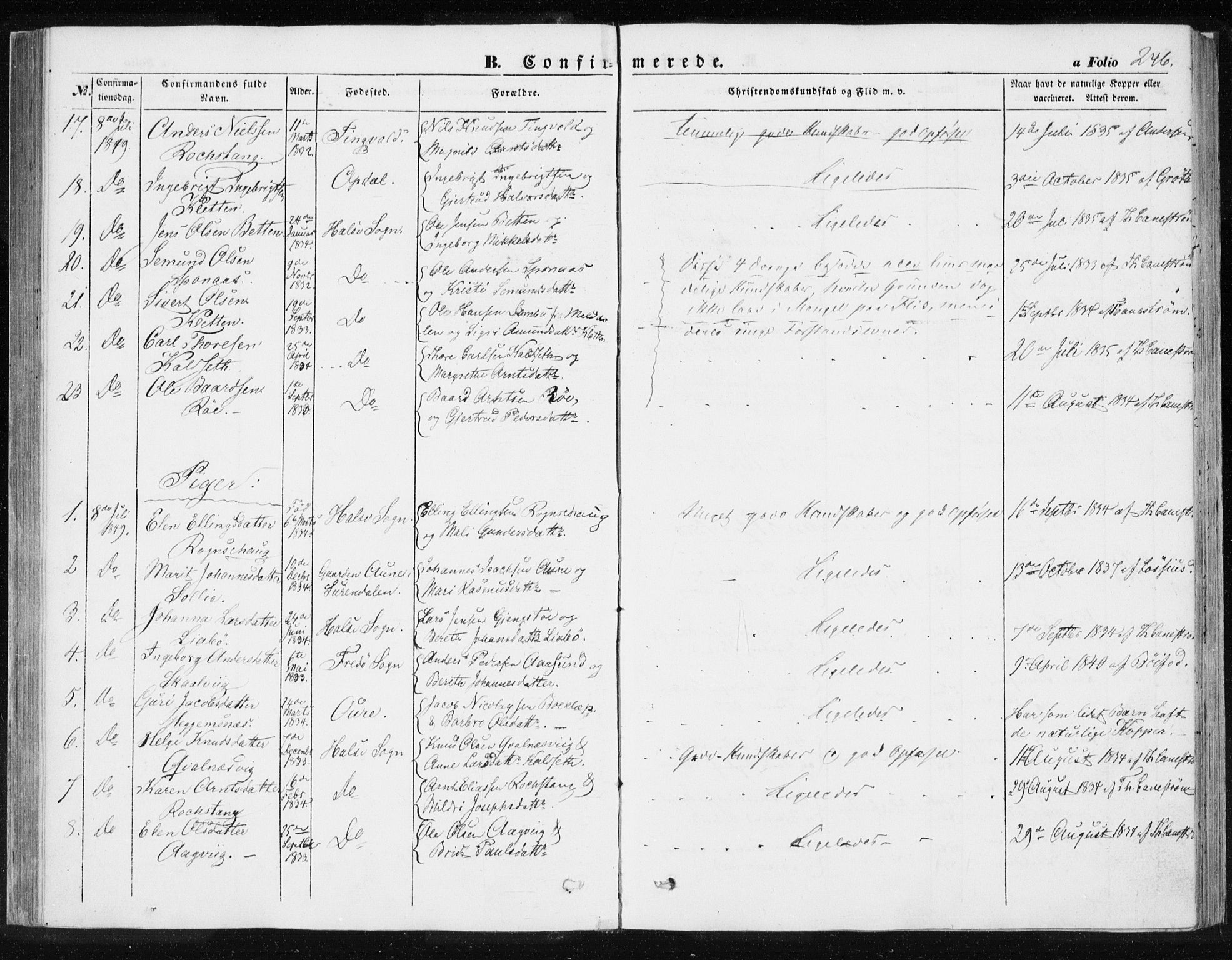 Ministerialprotokoller, klokkerbøker og fødselsregistre - Møre og Romsdal, AV/SAT-A-1454/576/L0883: Parish register (official) no. 576A01, 1849-1865, p. 246