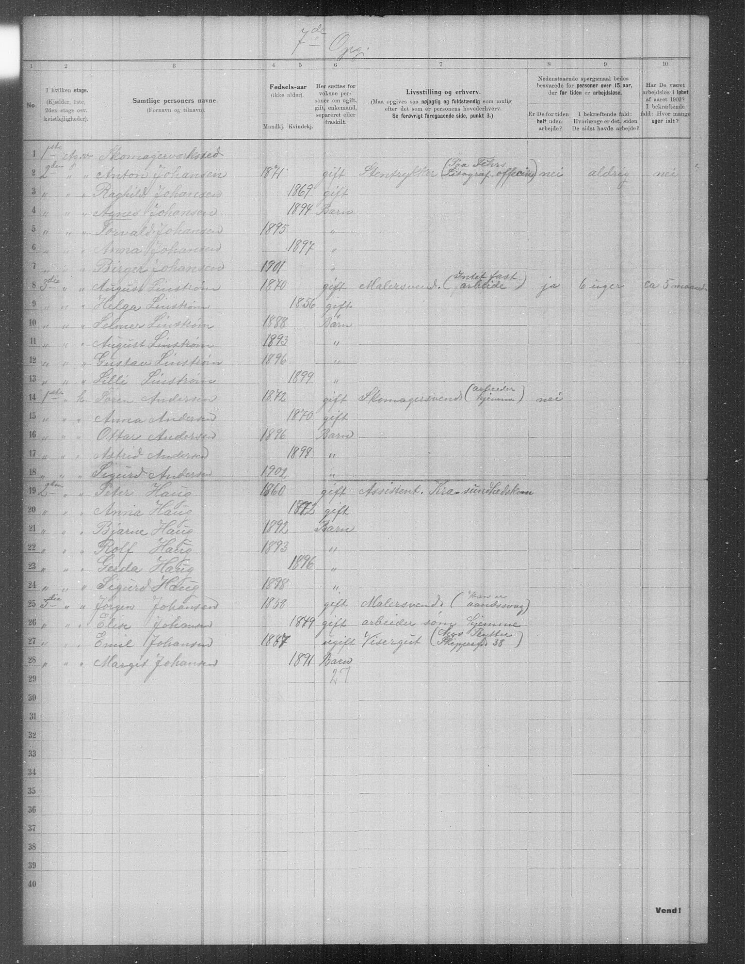 OBA, Municipal Census 1902 for Kristiania, 1902, p. 419