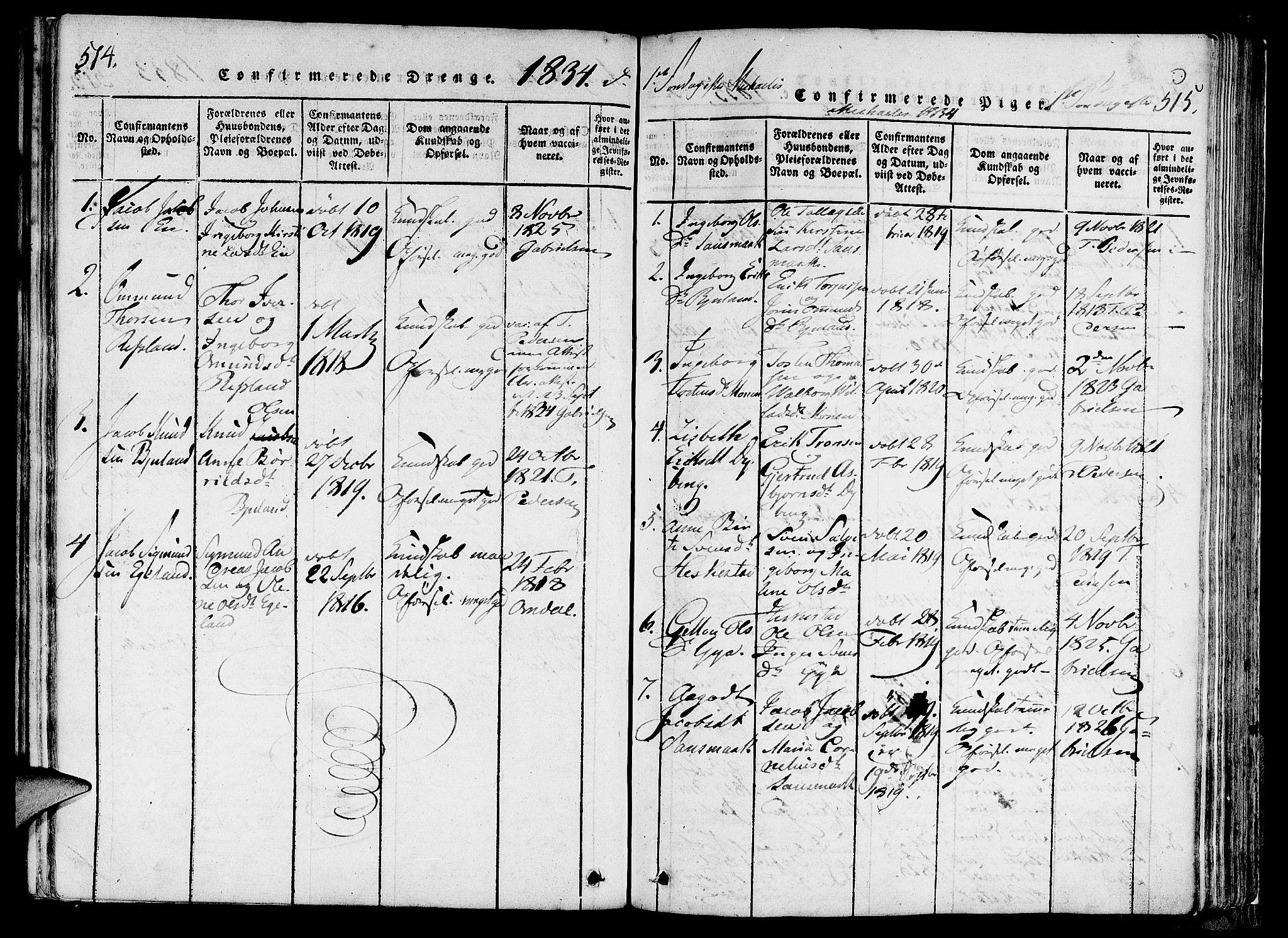 Lund sokneprestkontor, SAST/A-101809/S06/L0006: Parish register (official) no. A 6, 1816-1839, p. 514-515