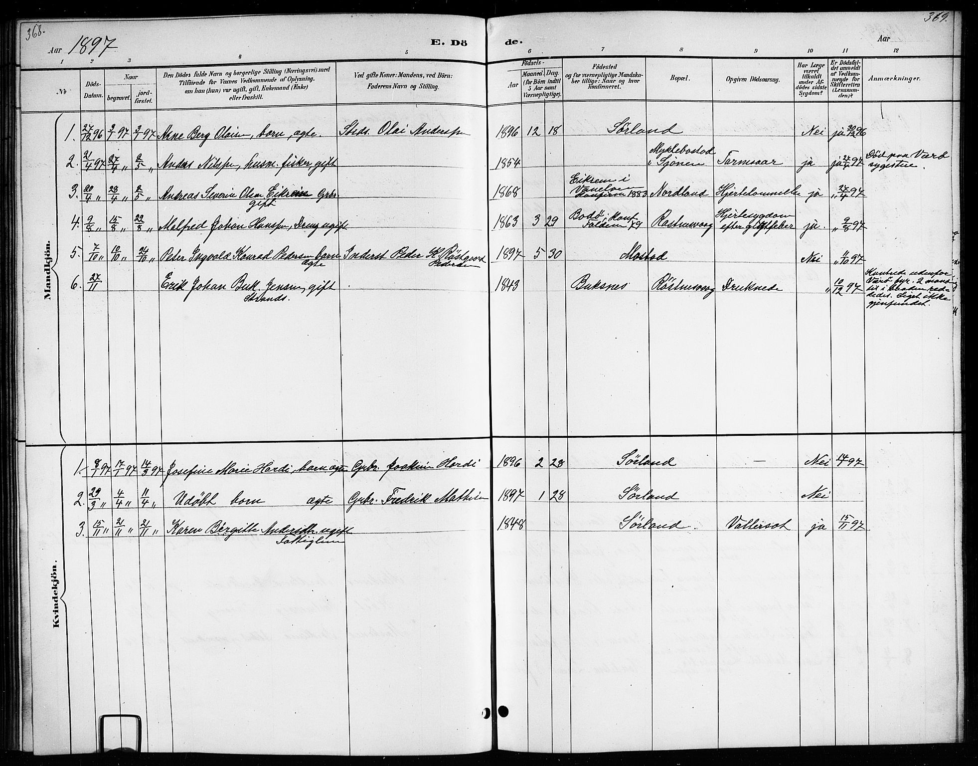Ministerialprotokoller, klokkerbøker og fødselsregistre - Nordland, SAT/A-1459/807/L0123: Parish register (copy) no. 807C01, 1884-1910, p. 368-369