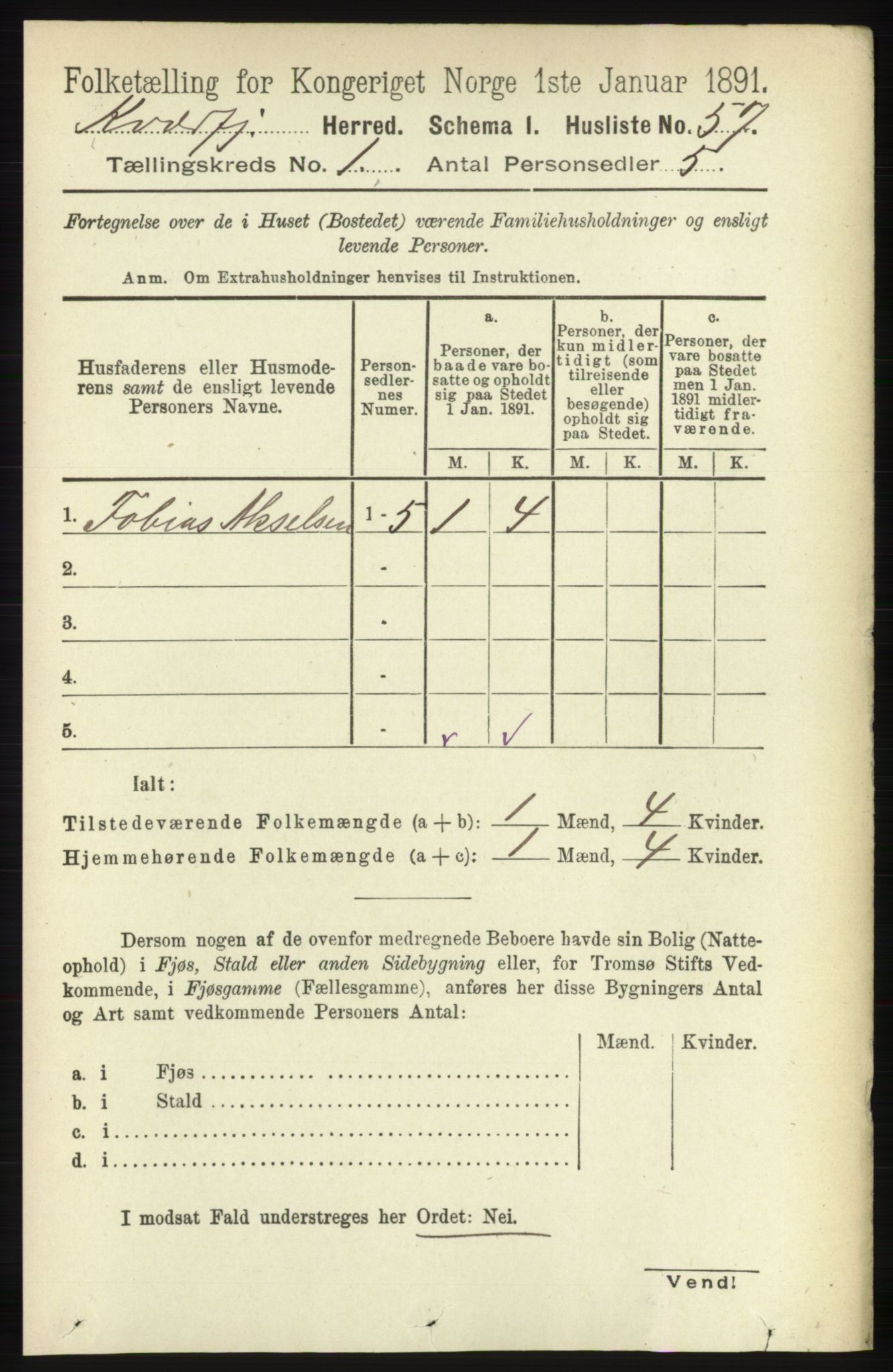 RA, 1891 census for 1911 Kvæfjord, 1891, p. 77