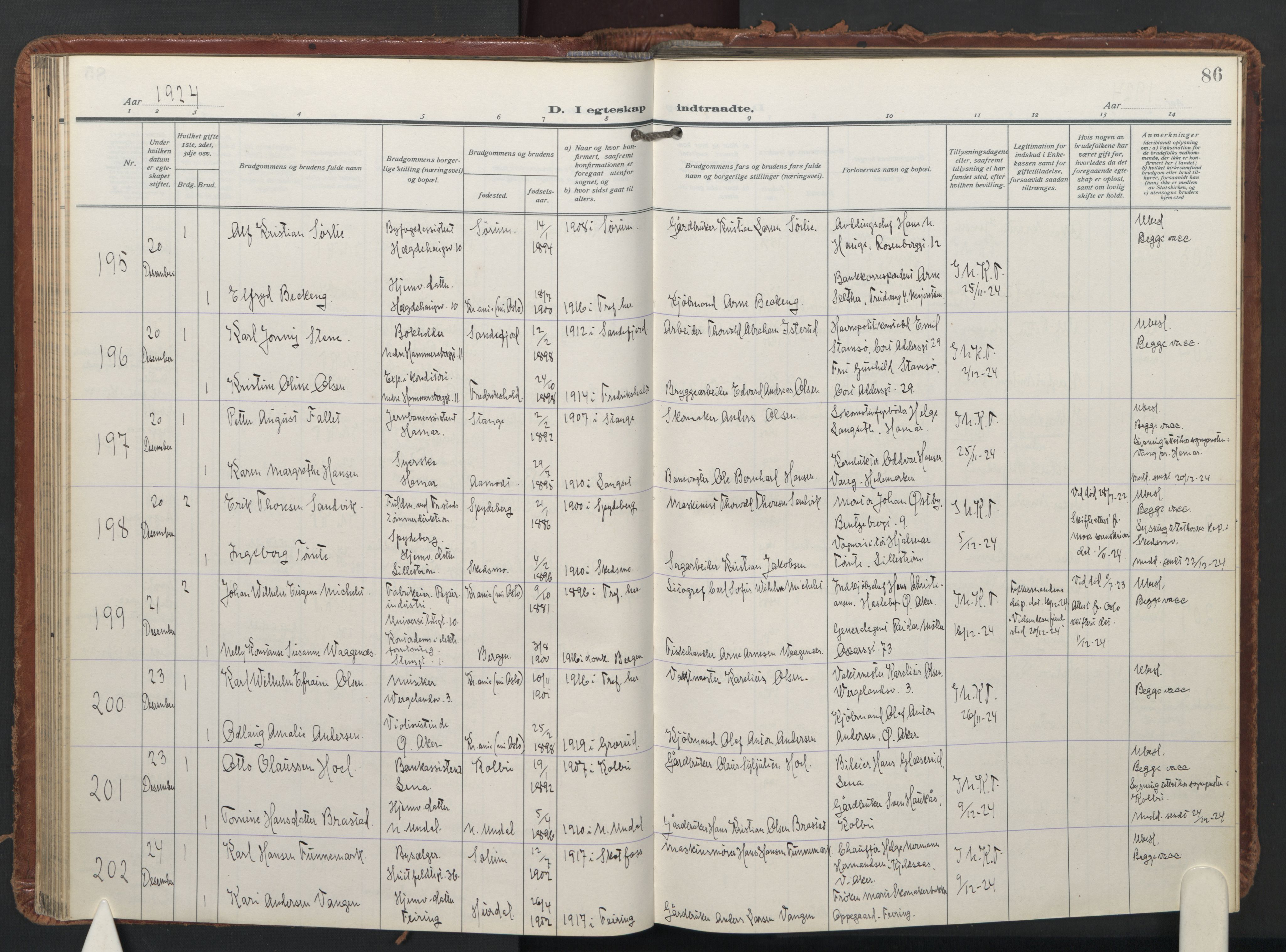 Trefoldighet prestekontor Kirkebøker, AV/SAO-A-10882/F/Fc/L0009: Parish register (official) no. III 9, 1922-1936, p. 86