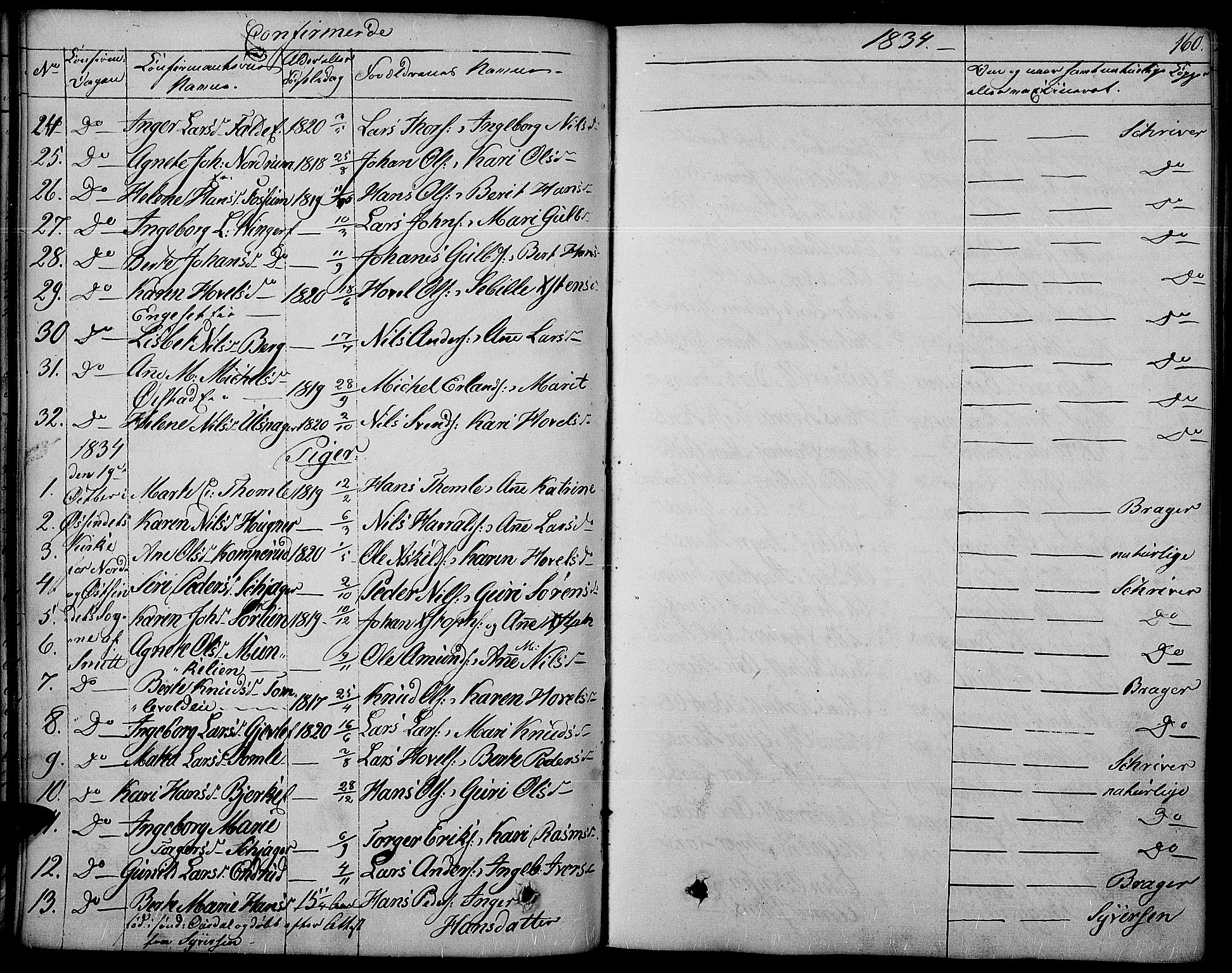 Land prestekontor, AV/SAH-PREST-120/H/Ha/Haa/L0008: Parish register (official) no. 8, 1830-1846, p. 160