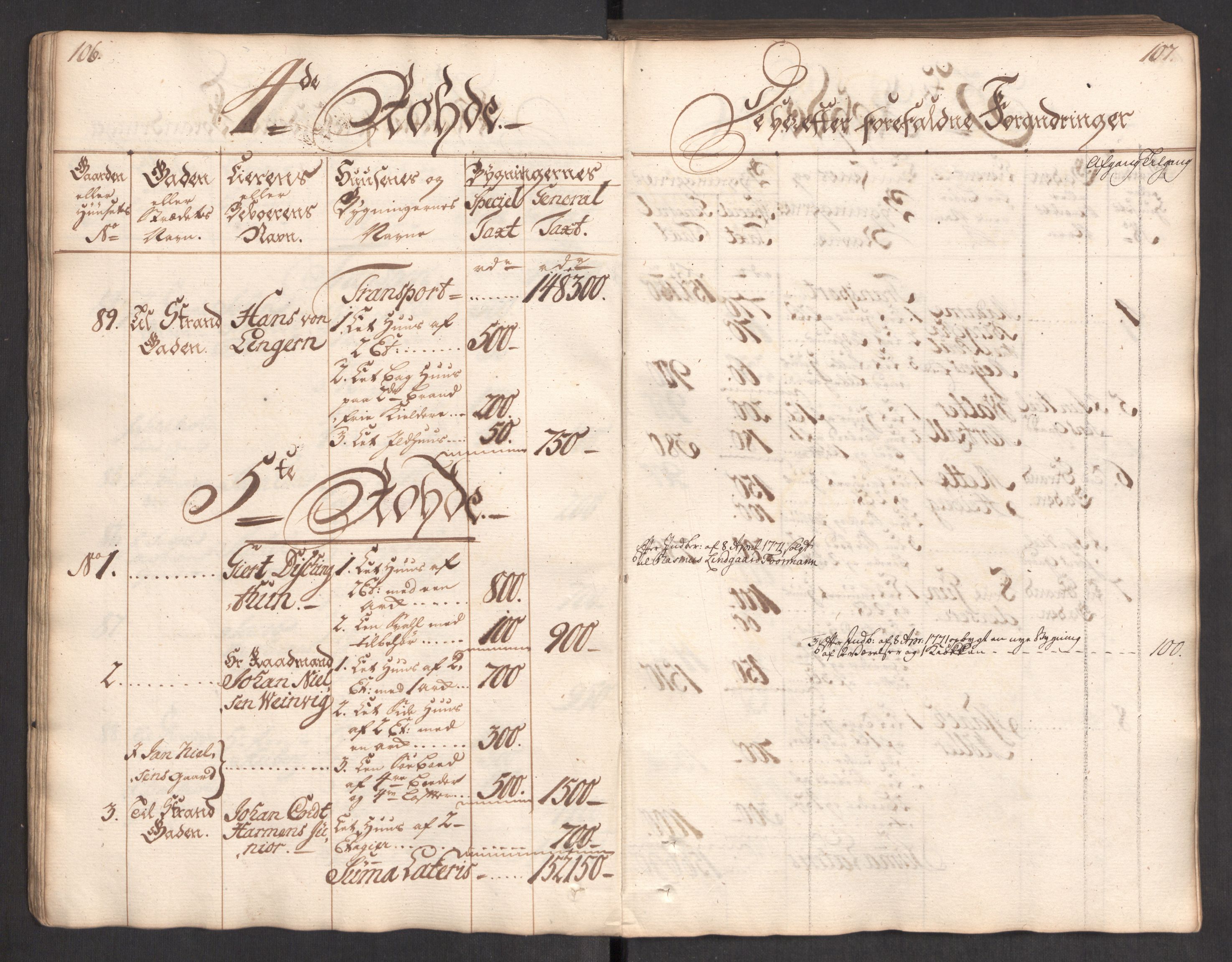 Kommersekollegiet, Brannforsikringskontoret 1767-1814, RA/EA-5458/F/Fa/L0004/0002: Bergen / Branntakstprotokoll, 1767, p. 106-107