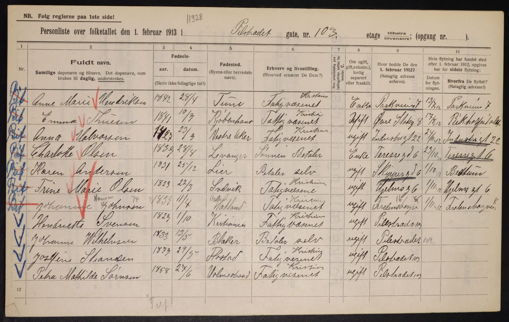 OBA, Municipal Census 1913 for Kristiania, 1913, p. 80364