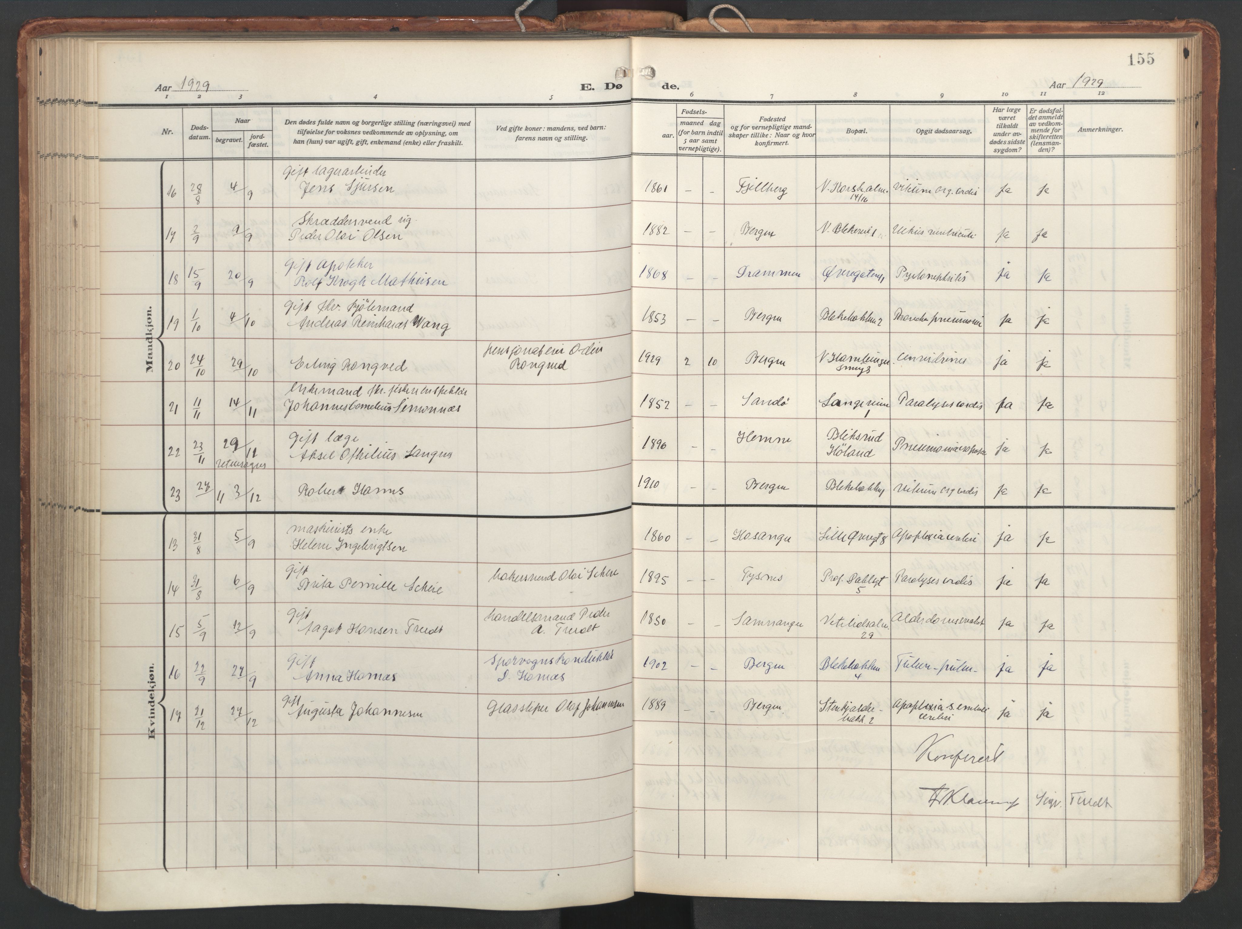 Korskirken sokneprestembete, AV/SAB-A-76101/H/Hab: Parish register (copy) no. E 5, 1910-1956, p. 154b-155a