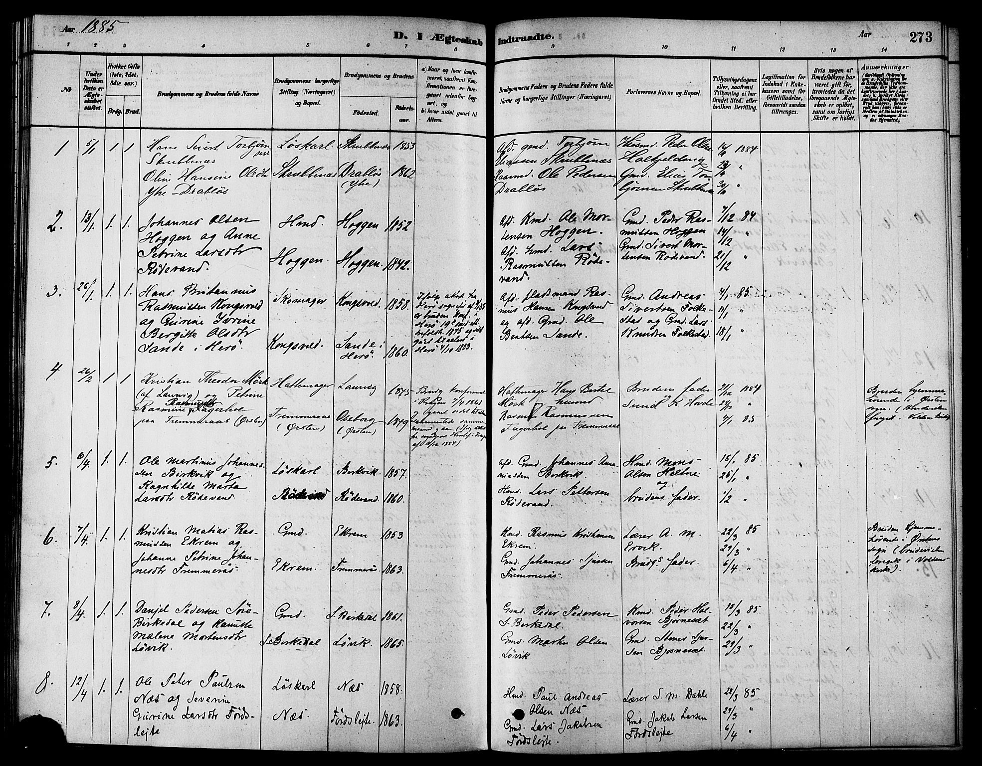 Ministerialprotokoller, klokkerbøker og fødselsregistre - Møre og Romsdal, AV/SAT-A-1454/511/L0141: Parish register (official) no. 511A08, 1878-1890, p. 273