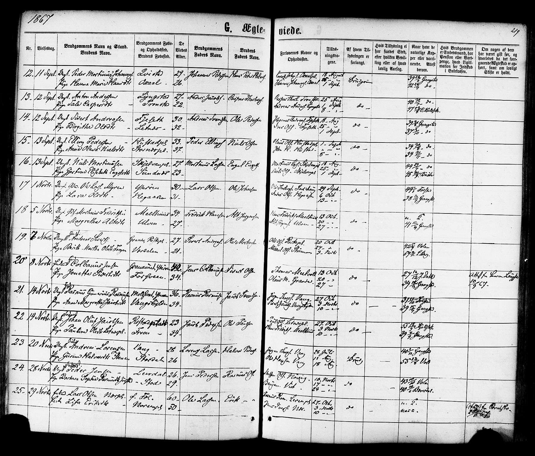 Ministerialprotokoller, klokkerbøker og fødselsregistre - Nord-Trøndelag, SAT/A-1458/730/L0284: Parish register (official) no. 730A09, 1866-1878, p. 219