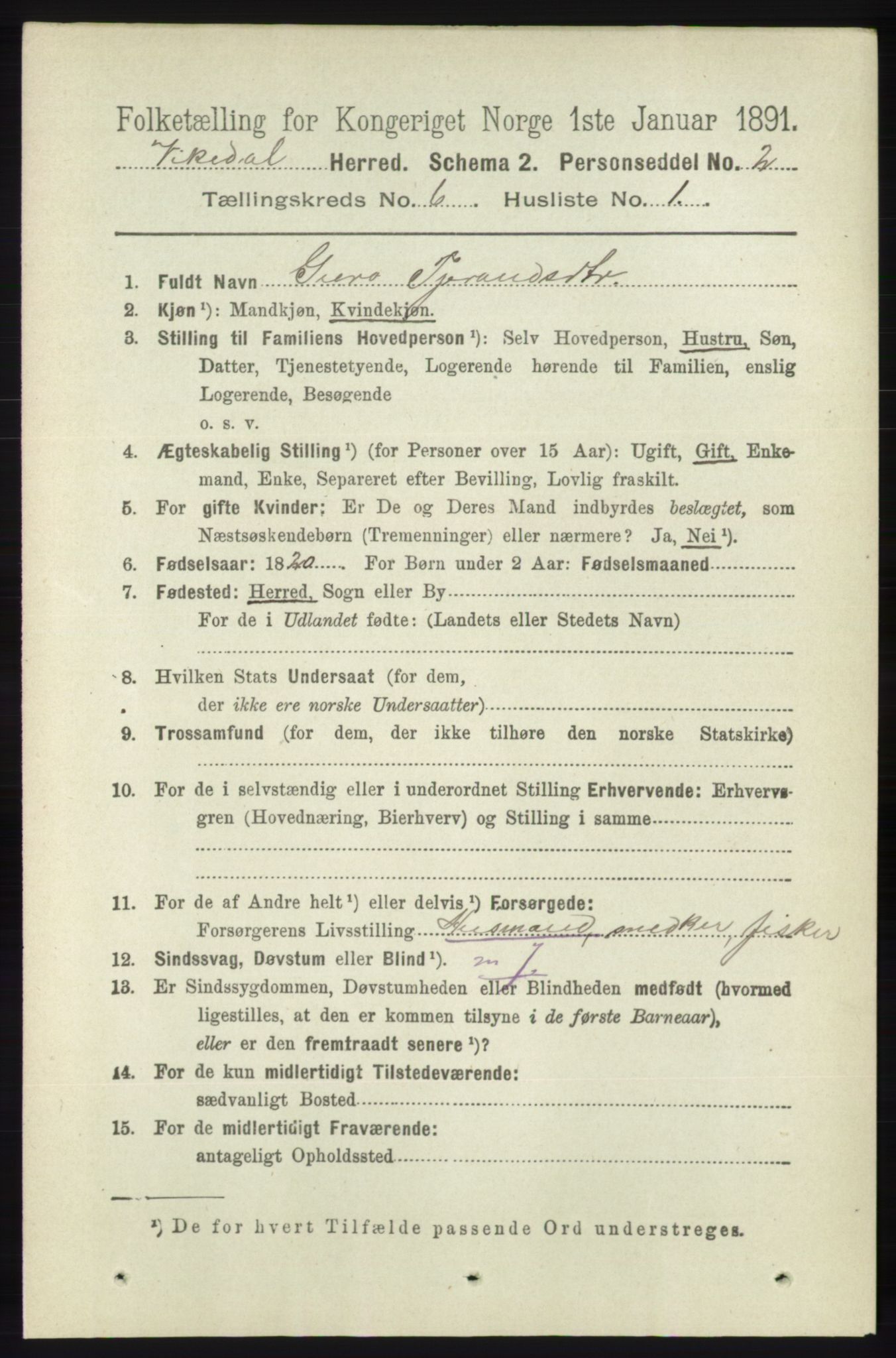 RA, 1891 census for 1157 Vikedal, 1891, p. 1572