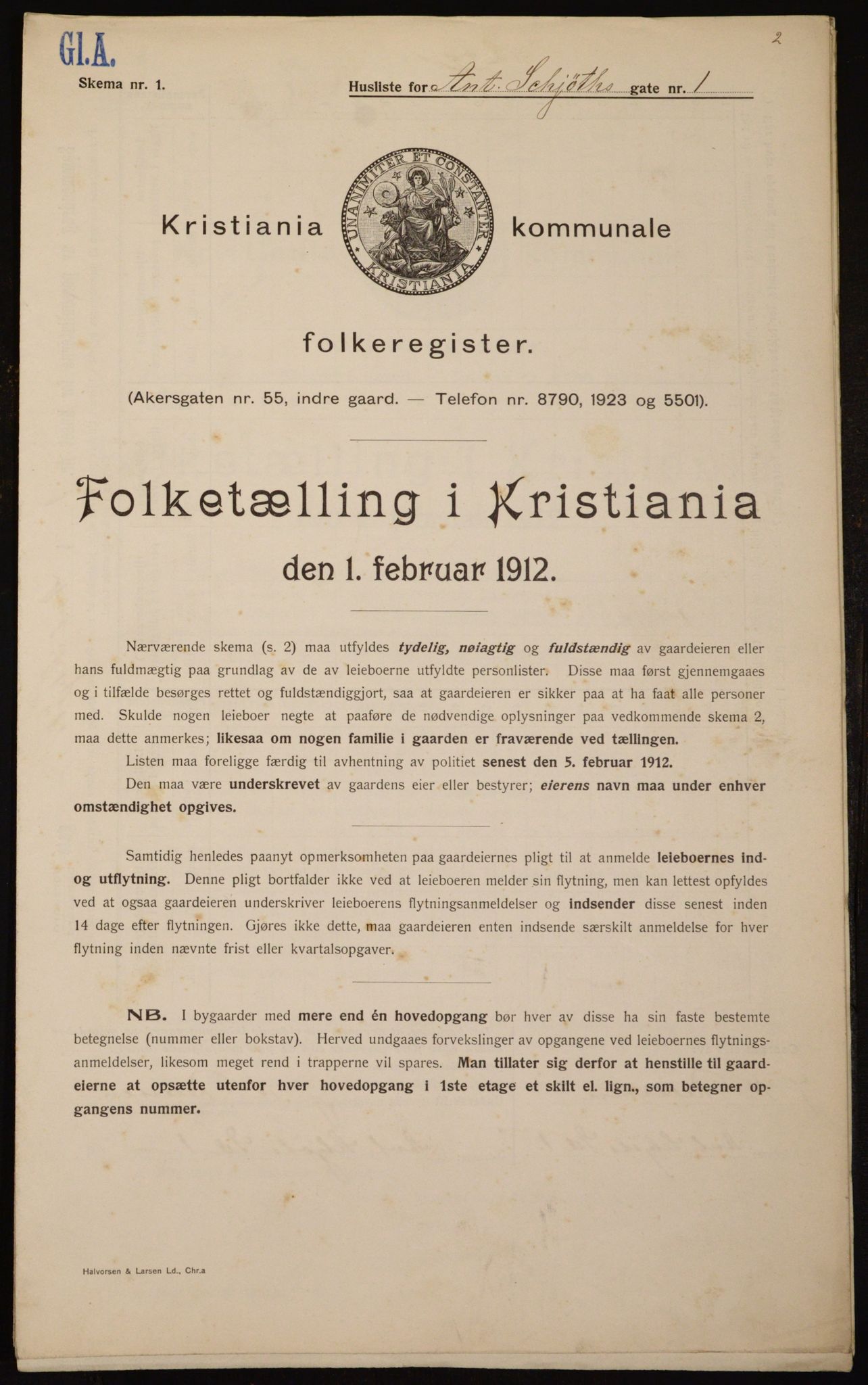 OBA, Municipal Census 1912 for Kristiania, 1912, p. 1256