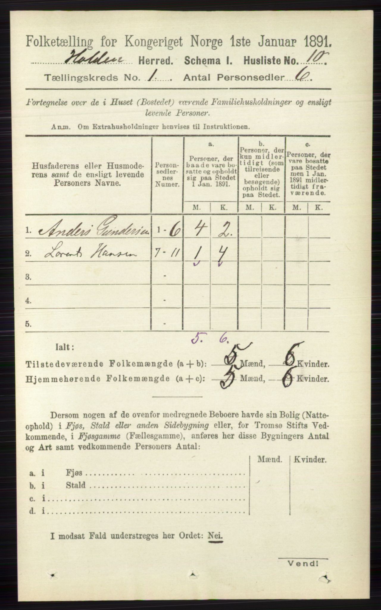 RA, 1891 census for 0819 Holla, 1891, p. 37