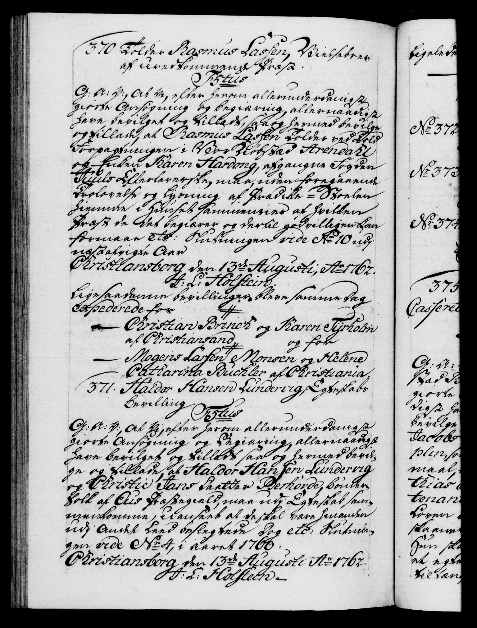 Danske Kanselli 1572-1799, AV/RA-EA-3023/F/Fc/Fca/Fcaa/L0041: Norske registre, 1760-1762, p. 779b