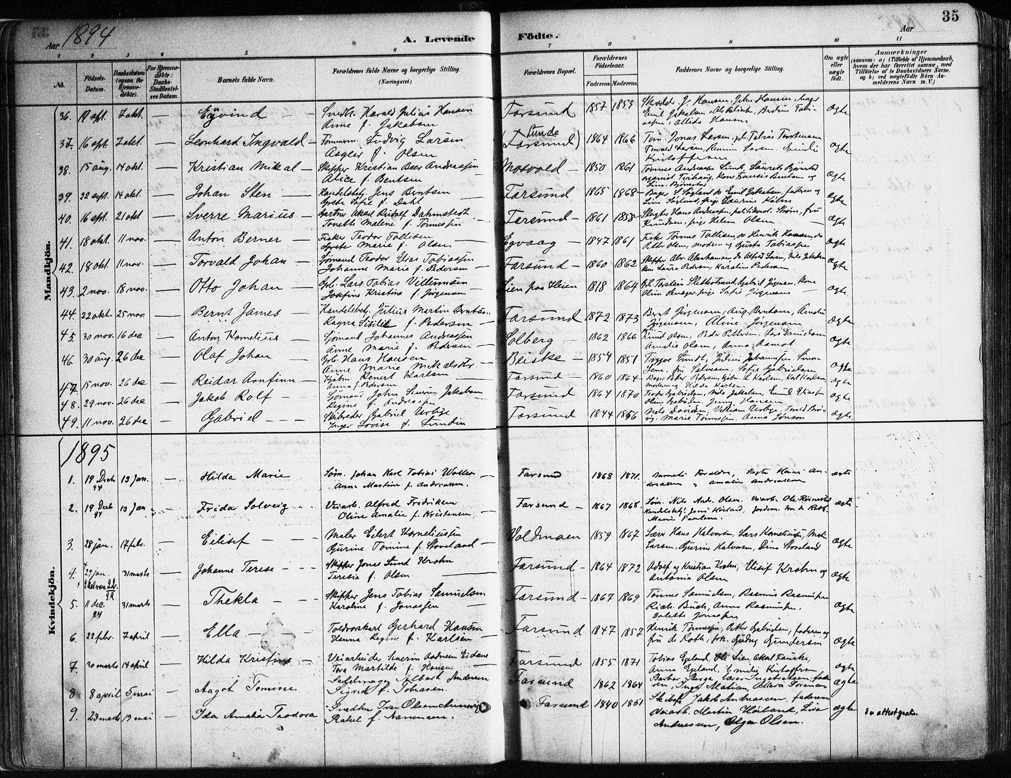 Farsund sokneprestkontor, SAK/1111-0009/F/Fa/L0006: Parish register (official) no. A 6, 1887-1920, p. 35