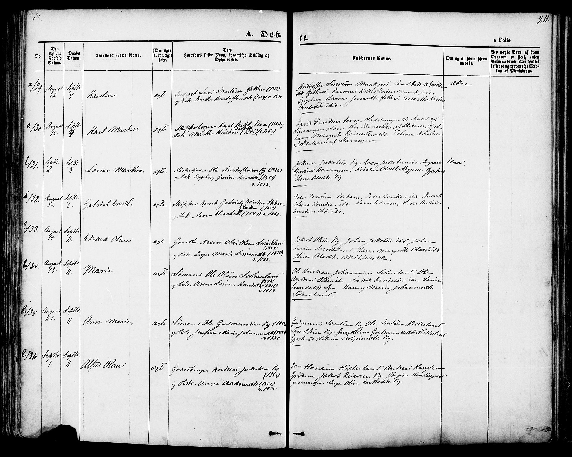 Skudenes sokneprestkontor, AV/SAST-A -101849/H/Ha/Haa/L0006: Parish register (official) no. A 4, 1864-1881, p. 212